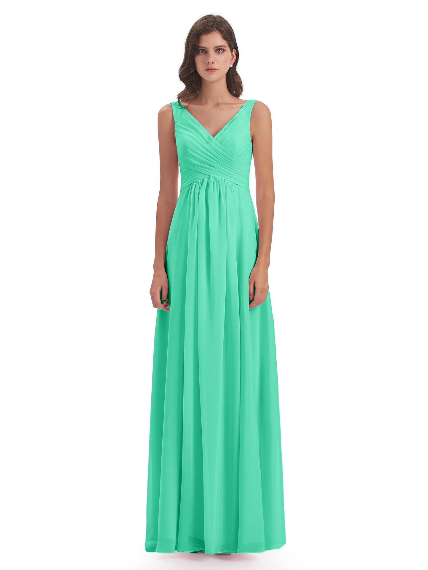 Jurnee Floor Length V-neck Ruched Chiffon Bridesmaid Dresses