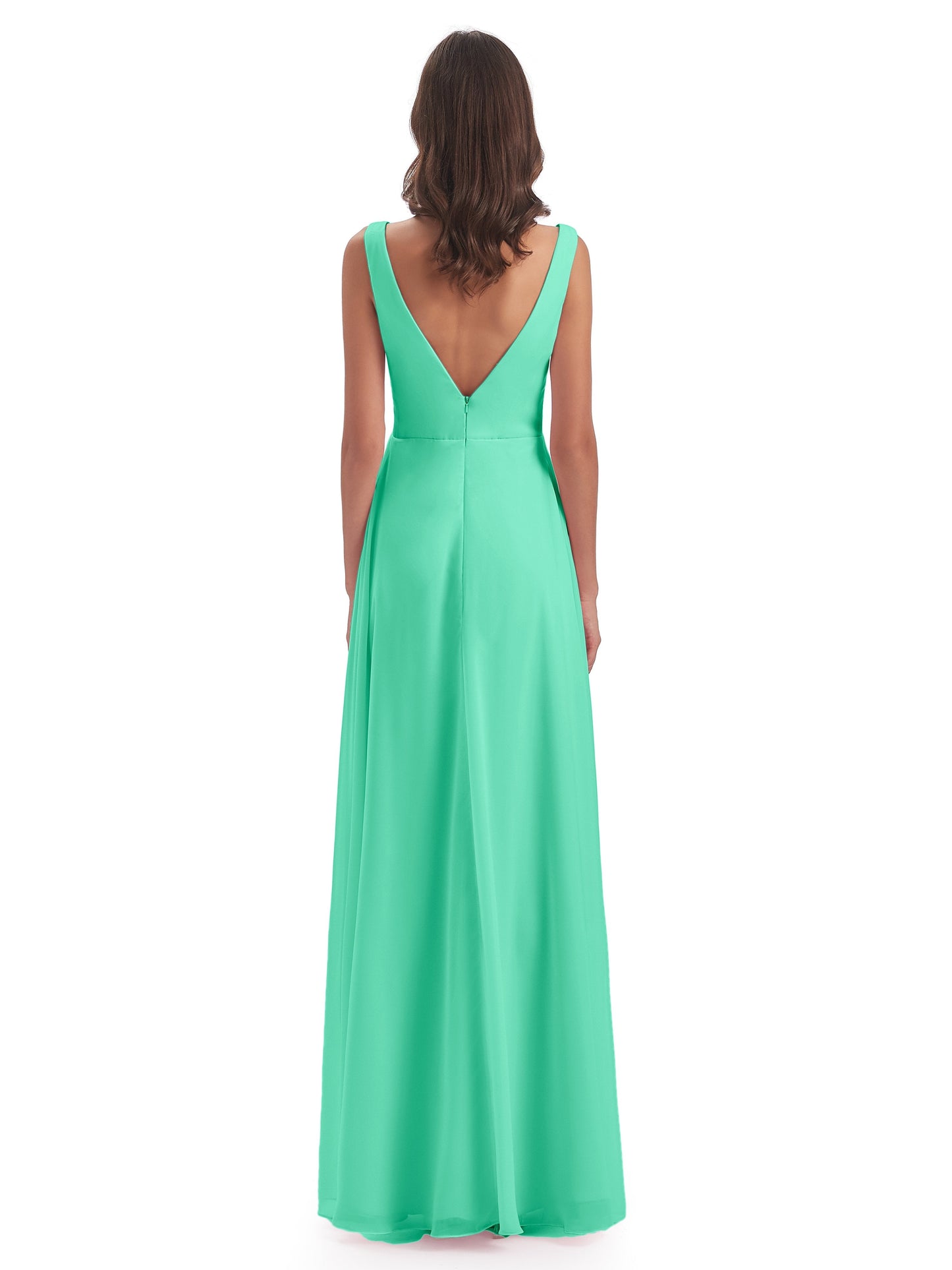 Jurnee Floor Length V-neck Ruched Chiffon Bridesmaid Dresses