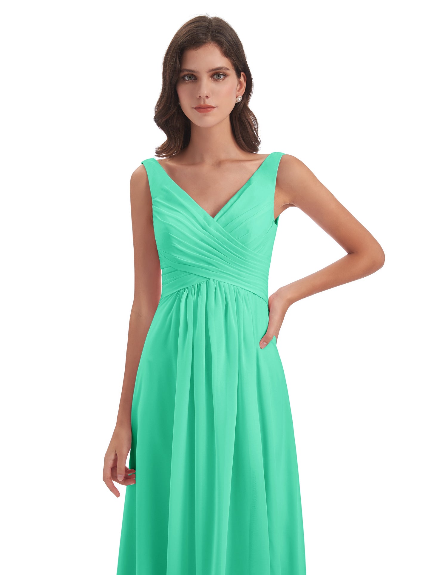 Jurnee Floor Length V-neck Ruched Chiffon Bridesmaid Dresses