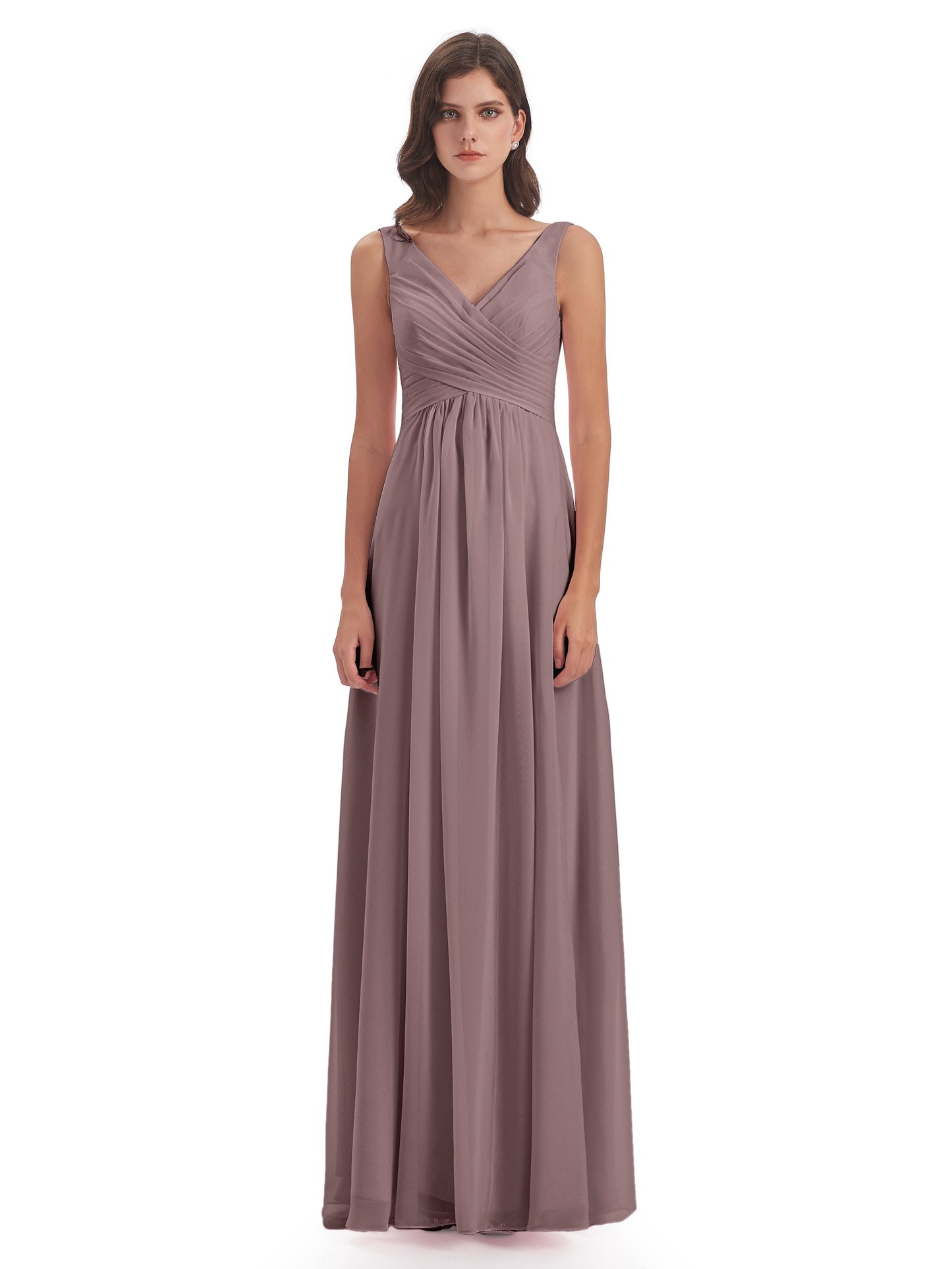 Jurnee Floor Length V-neck Ruched Chiffon Bridesmaid Dresses