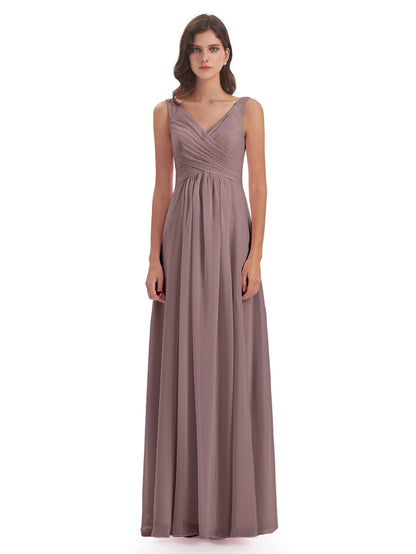 Jurnee Floor Length V-neck Ruched Chiffon Bridesmaid Dresses