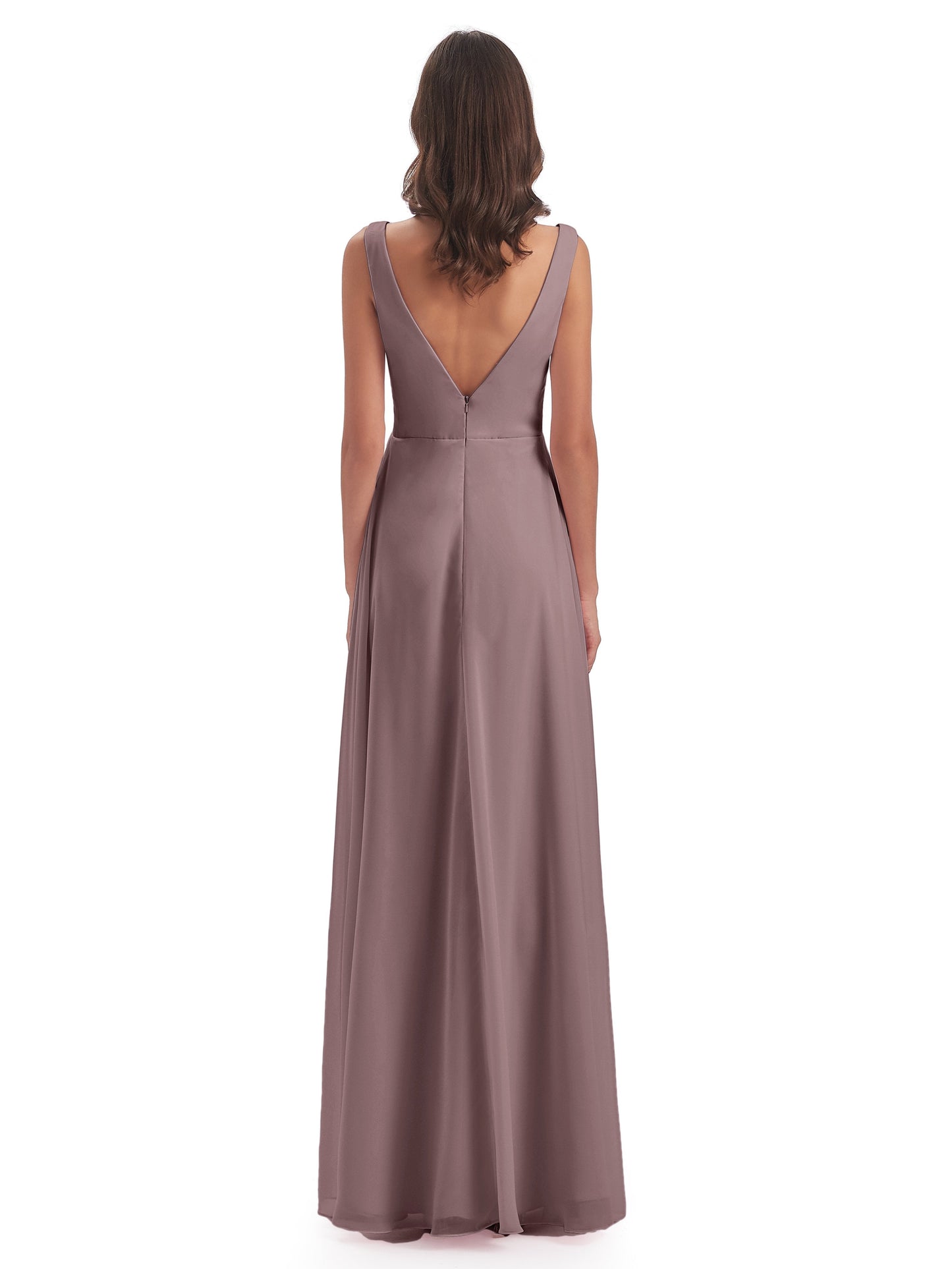 Jurnee Floor Length V-neck Ruched Chiffon Bridesmaid Dresses