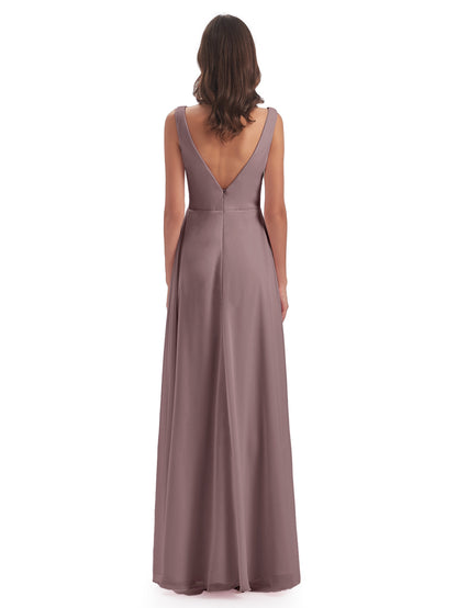 Jurnee Floor Length V-neck Ruched Chiffon Bridesmaid Dresses