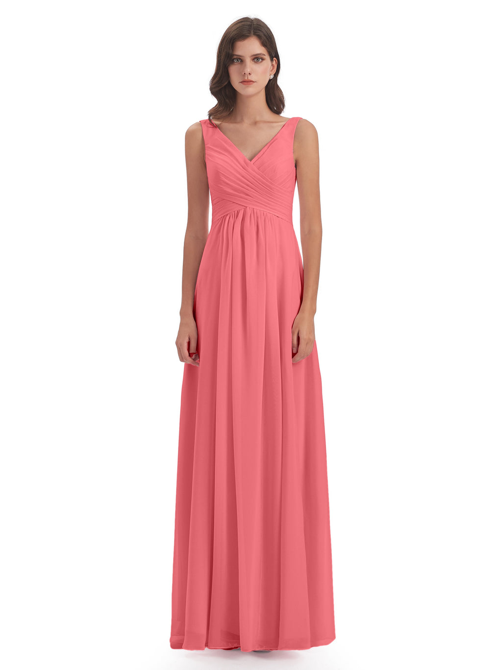 Jurnee Floor Length V-neck Ruched Chiffon Bridesmaid Dresses