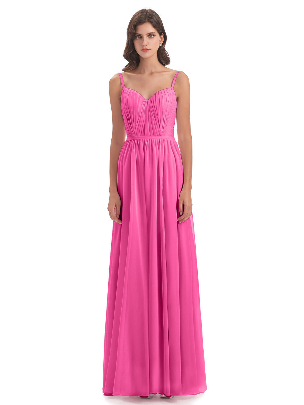 Kiana Spaghetti Straps Open Back Split Chiffon Long Bridesmaid Dresses