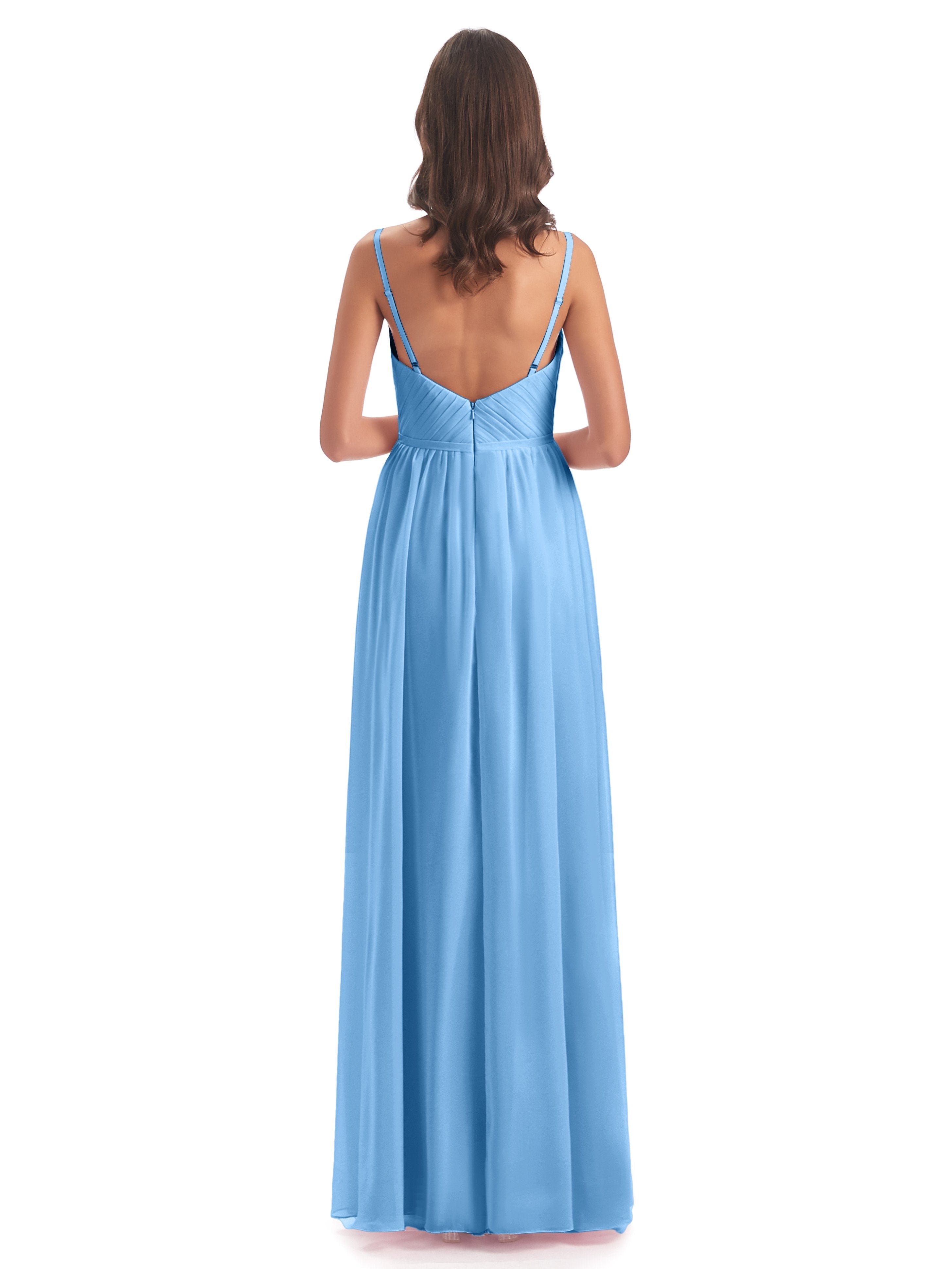 Kiana Spaghetti Straps Open Back Split Chiffon Long Bridesmaid Dresses