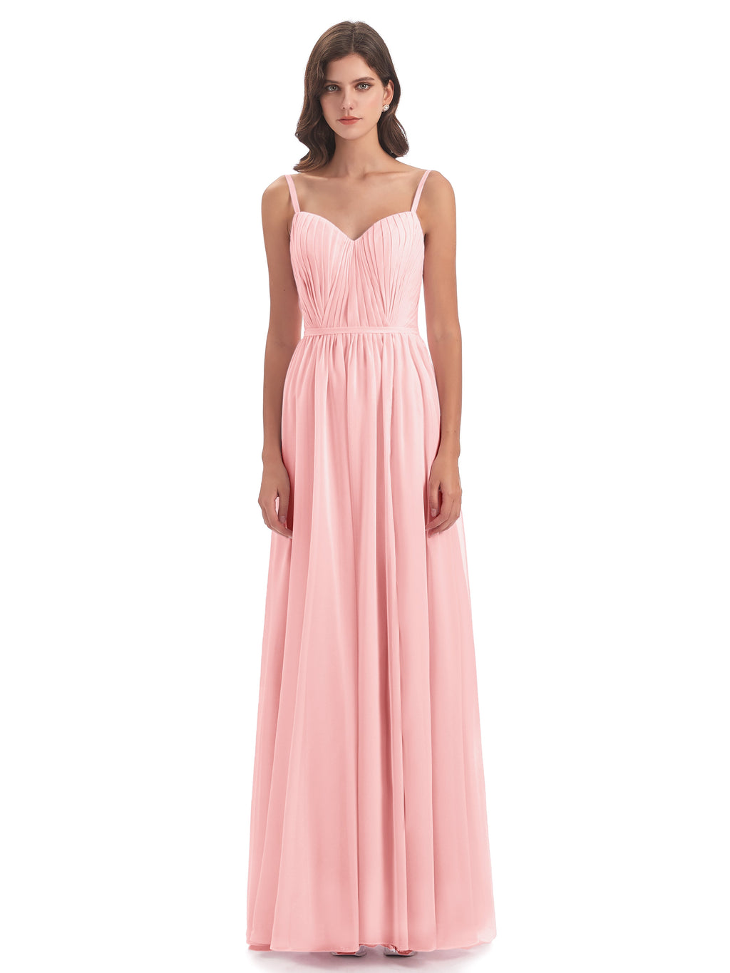 Kiana Spaghetti Straps Open Back Split Chiffon Long Bridesmaid Dresses