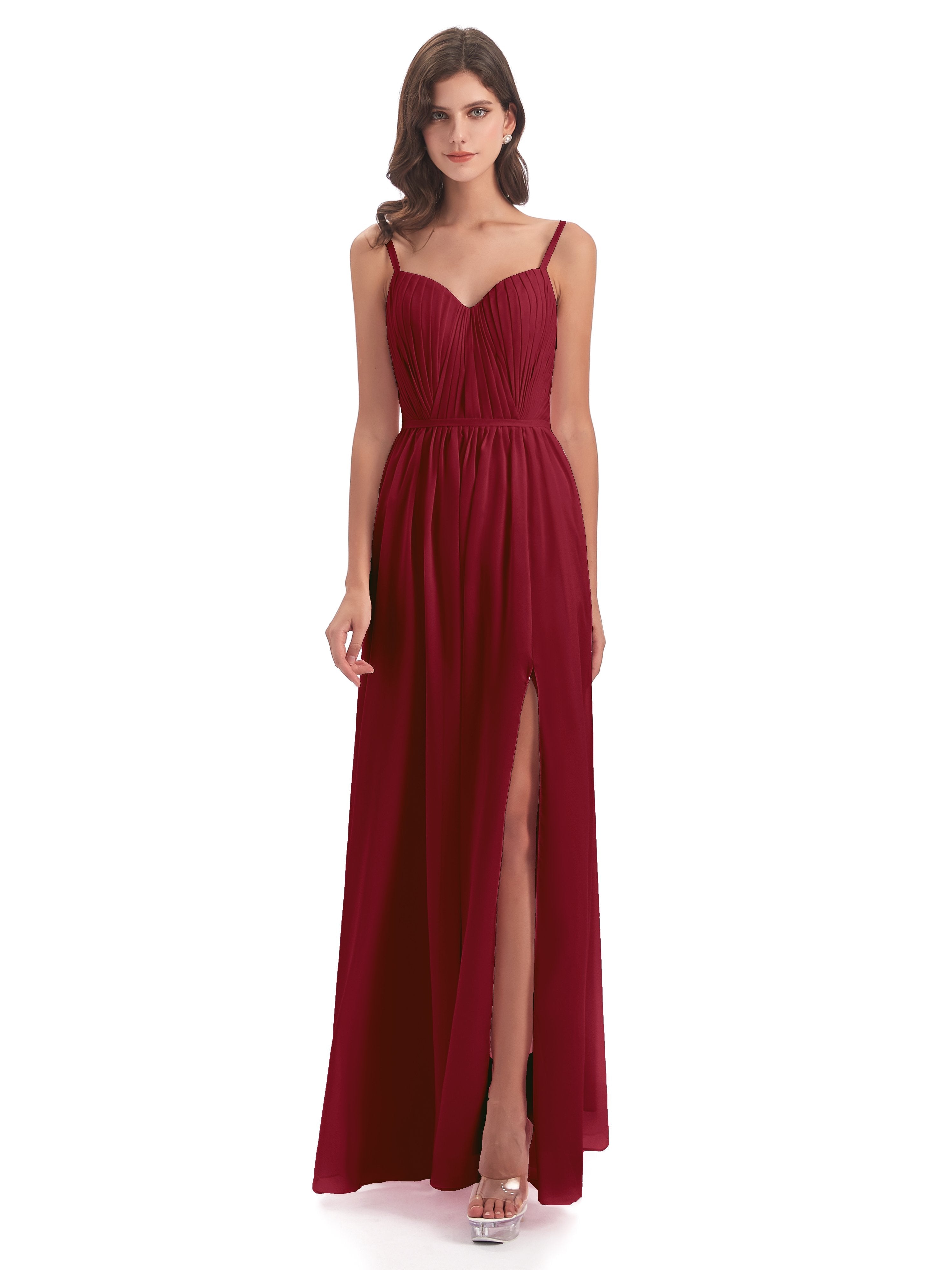 Kiana Spaghetti Straps Open Back Split Chiffon Long Bridesmaid Dresses