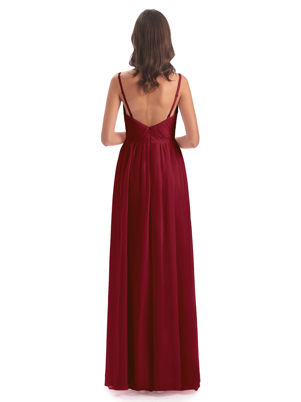 Kiana Spaghetti Straps Open Back Split Chiffon Long Bridesmaid Dresses