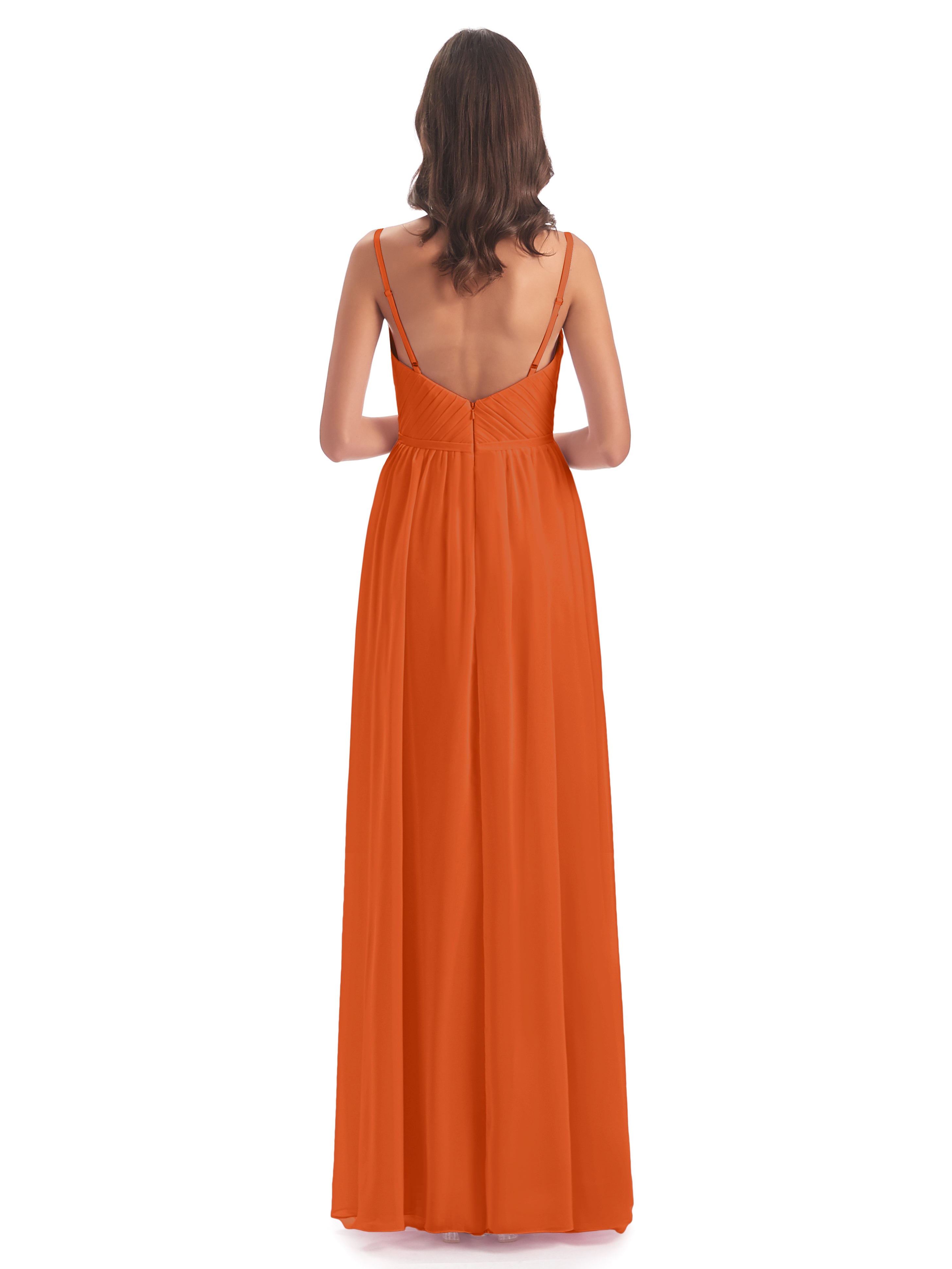 Kiana Spaghetti Straps Open Back Split Chiffon Long Bridesmaid Dresses