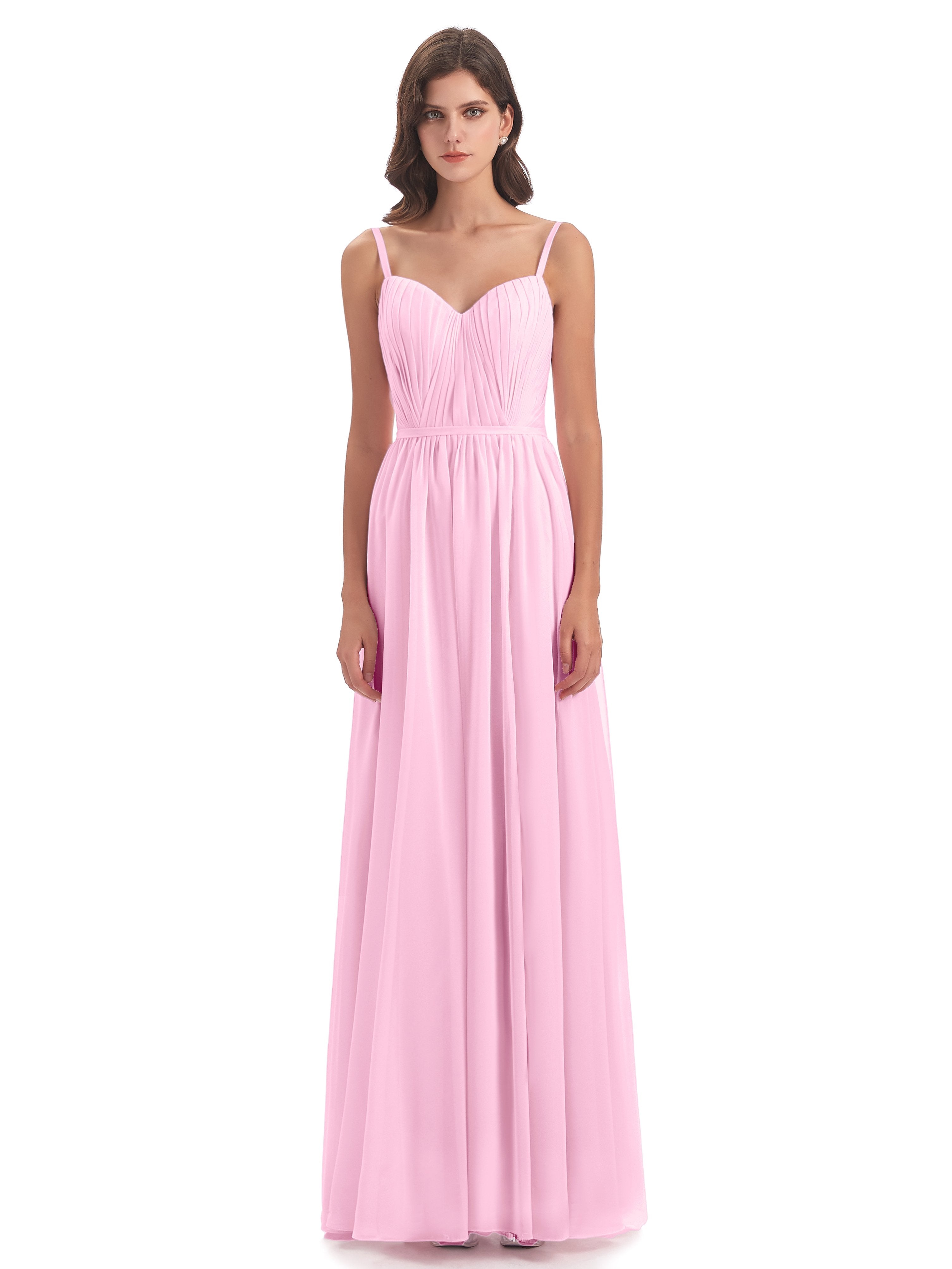 Kiana Spaghetti Straps Open Back Split Chiffon Long Bridesmaid Dresses