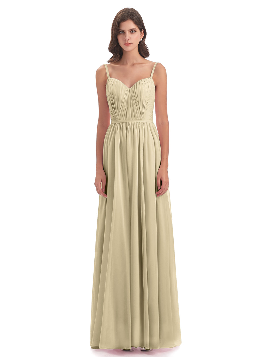 Kiana Spaghetti Straps Open Back Split Chiffon Long Bridesmaid Dresses