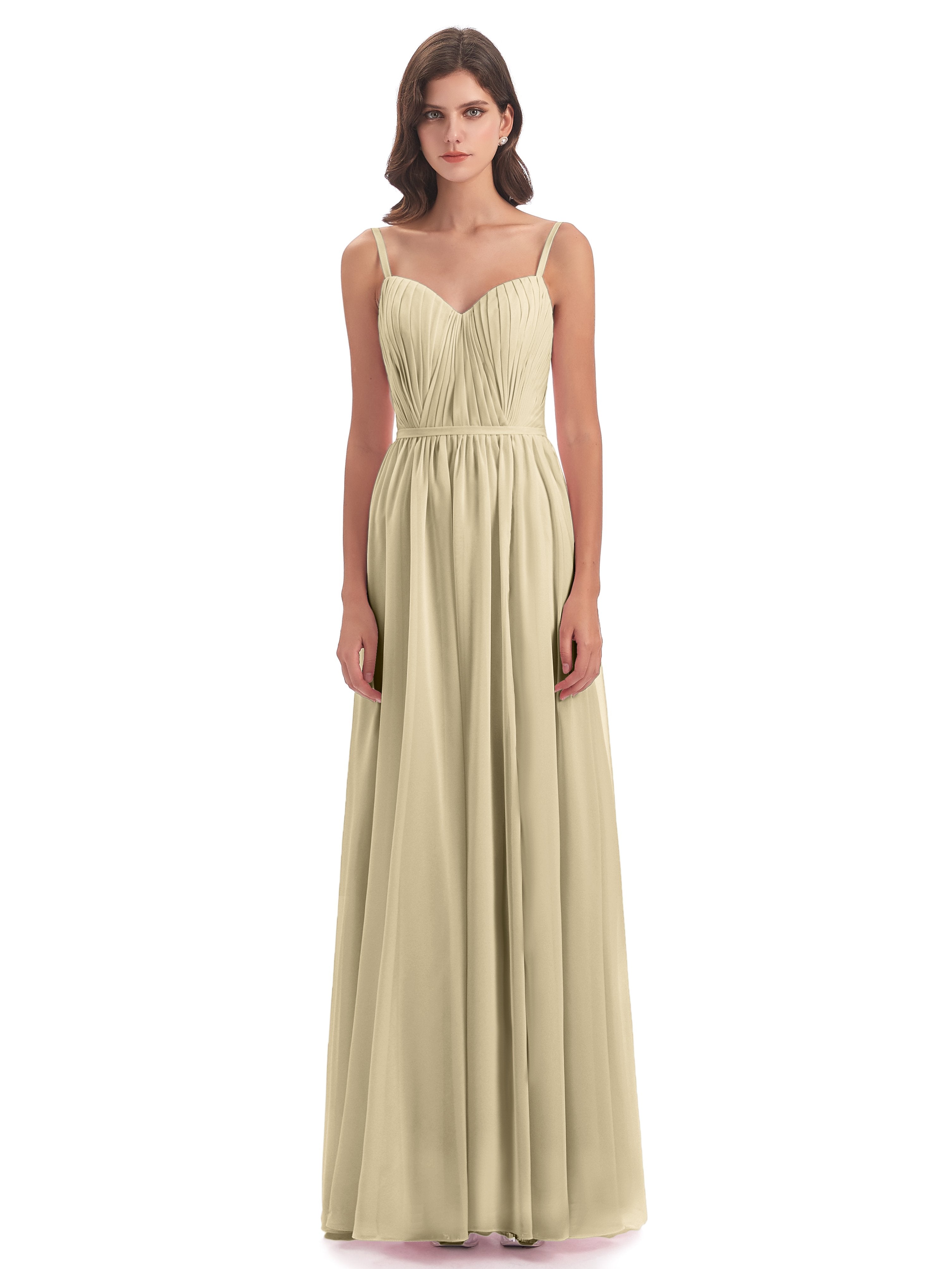 Kiana Spaghetti Straps Open Back Split Chiffon Long Bridesmaid Dresses
