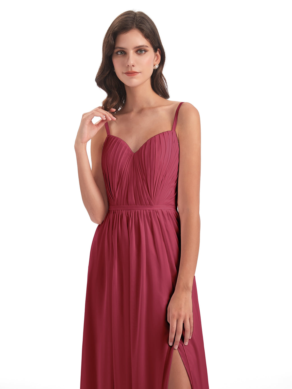 Kiana Spaghetti Straps Open Back Split Chiffon Long Bridesmaid Dresses