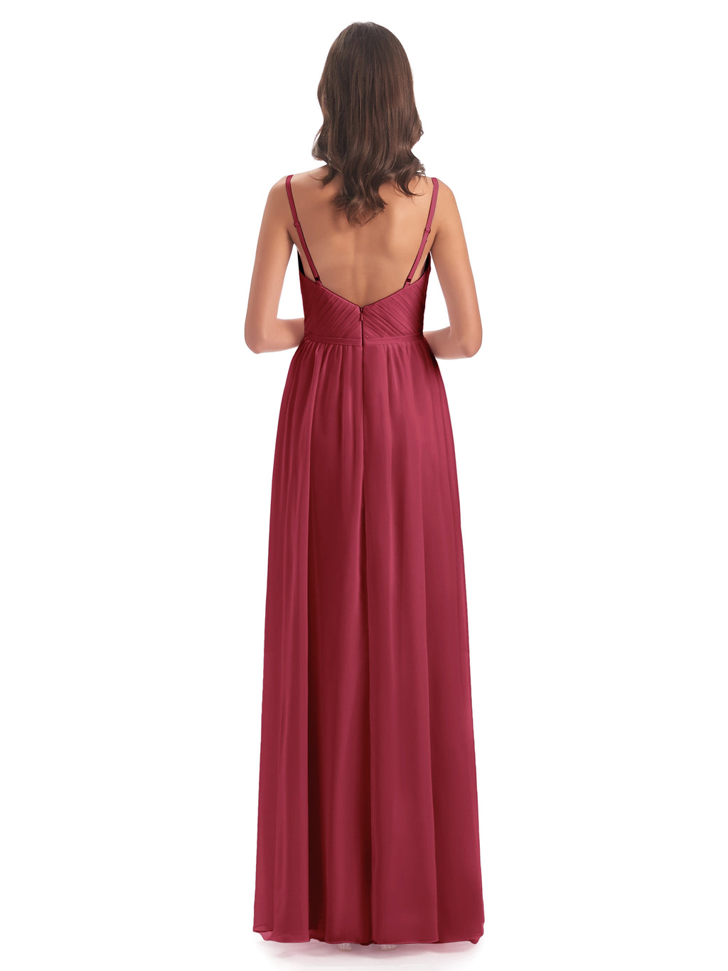 Kiana Spaghetti Straps Open Back Split Chiffon Long Bridesmaid Dresses
