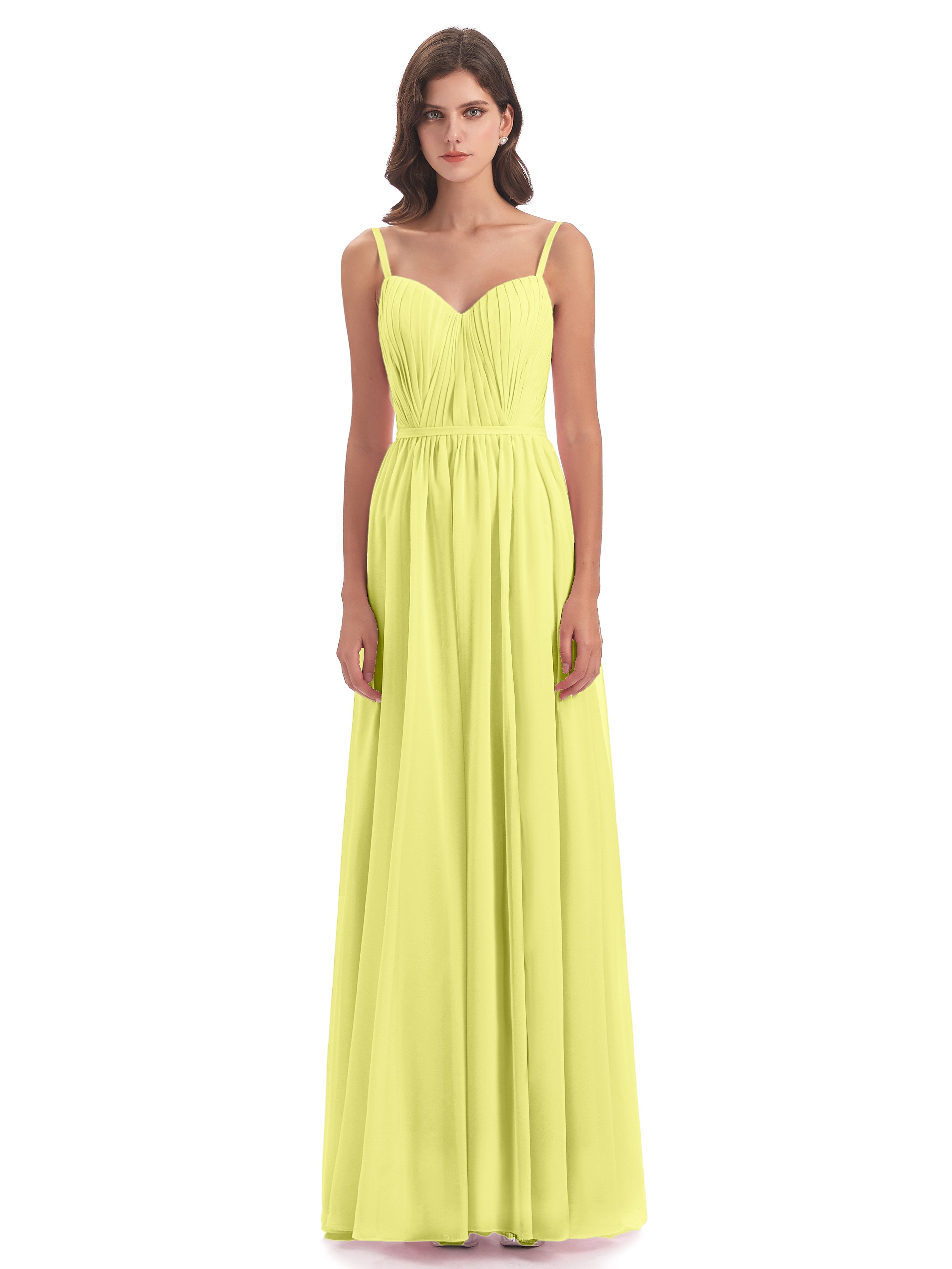 Kiana Spaghetti Straps Open Back Split Chiffon Long Bridesmaid Dresses