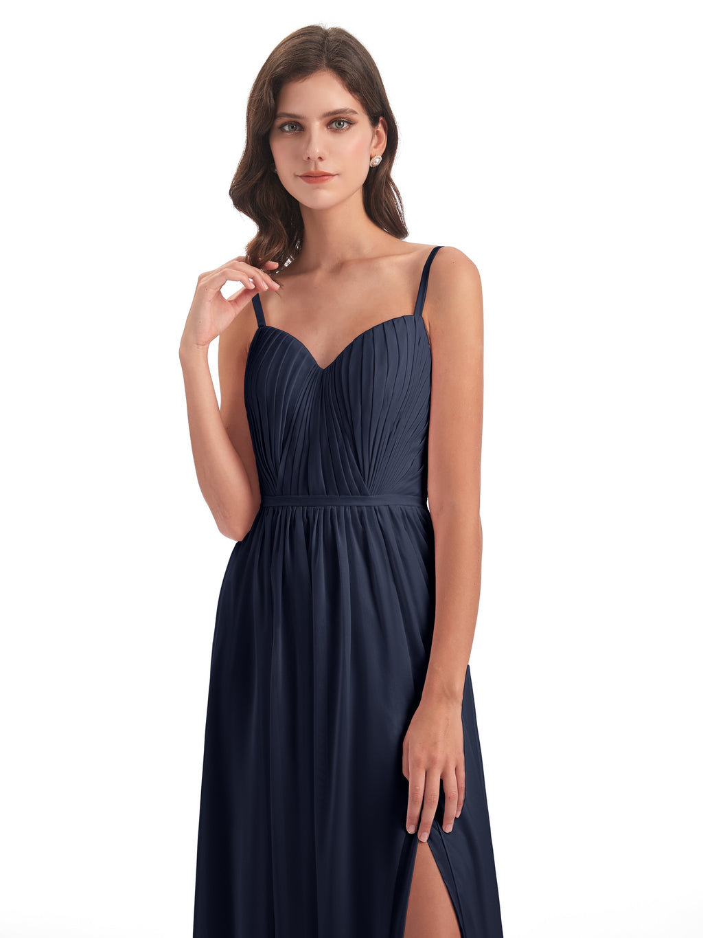 Kiana Spaghetti Straps Open Back Split Chiffon Long Bridesmaid Dresses