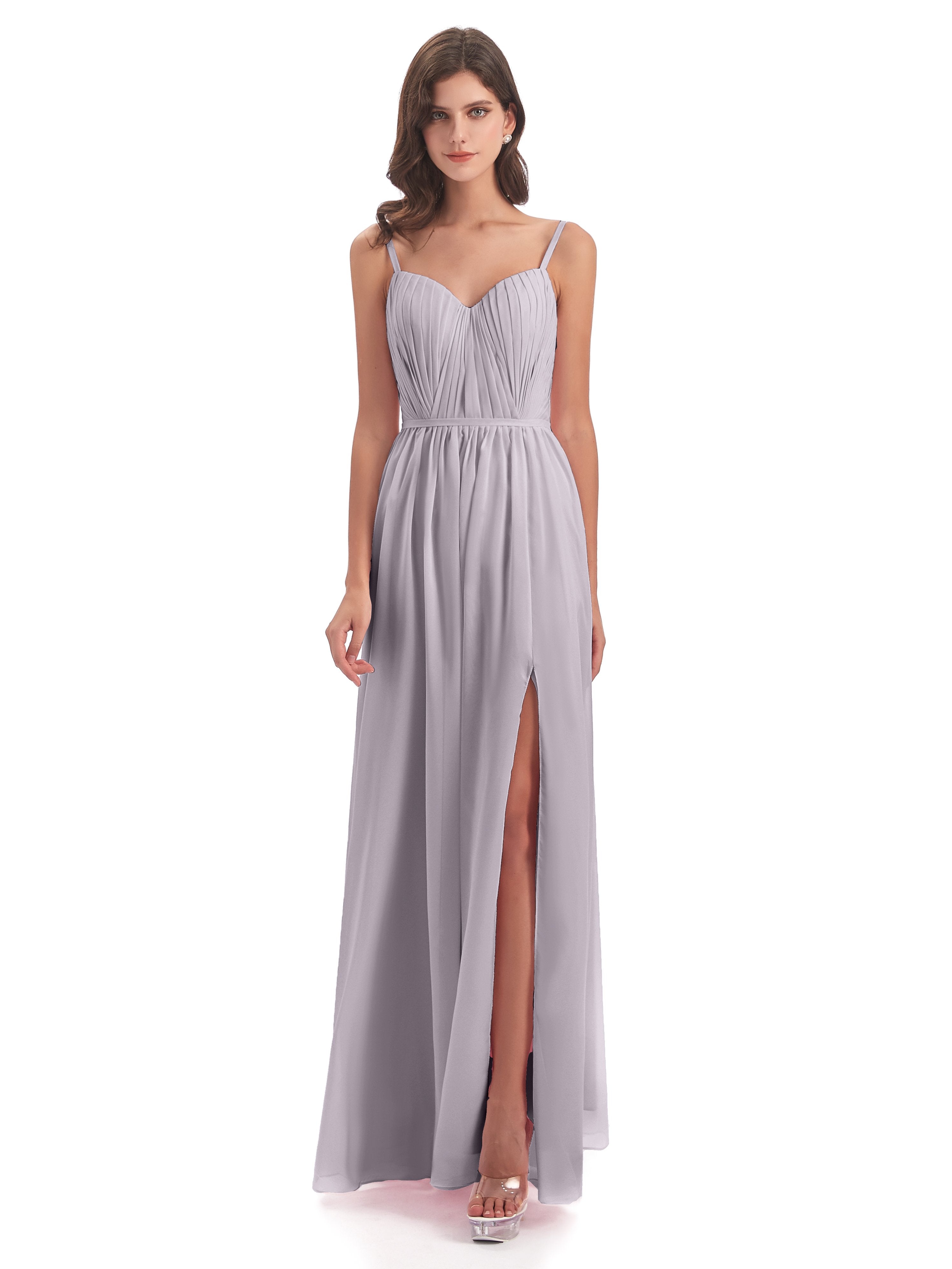 Kiana Spaghetti Straps Open Back Split Chiffon Long Bridesmaid Dresses