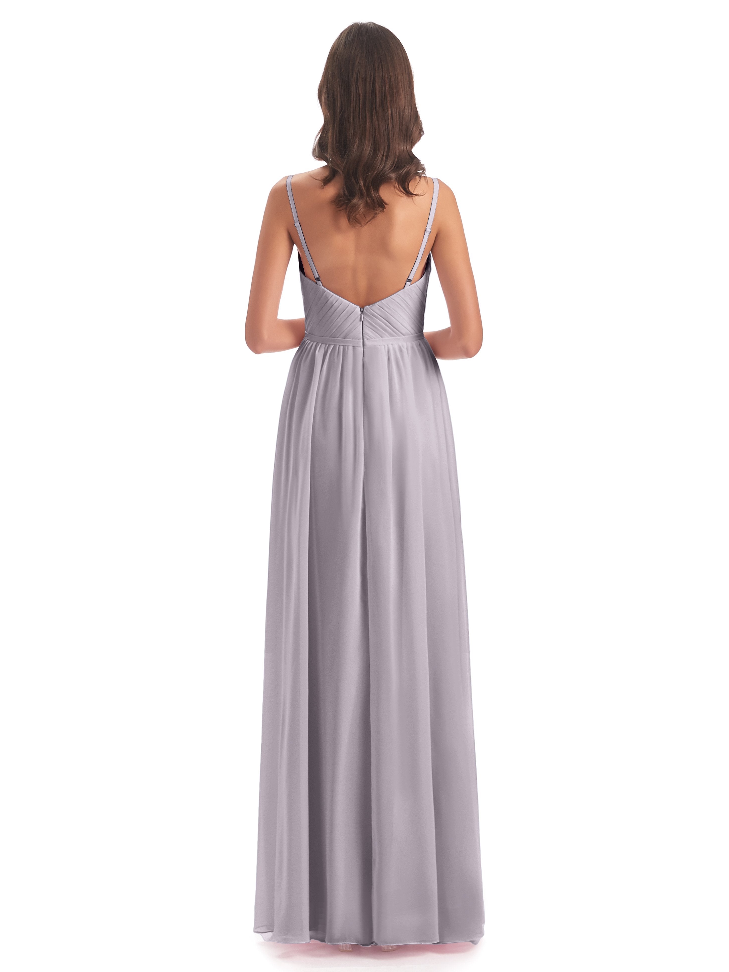 Kiana Spaghetti Straps Open Back Split Chiffon Long Bridesmaid Dresses