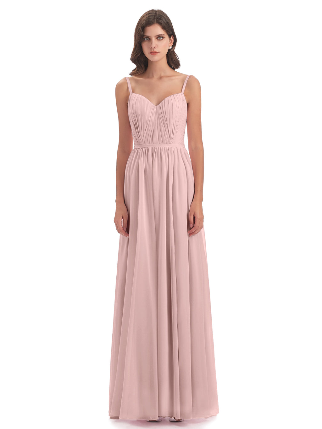 Kiana Spaghetti Straps Open Back Split Chiffon Long Bridesmaid Dresses