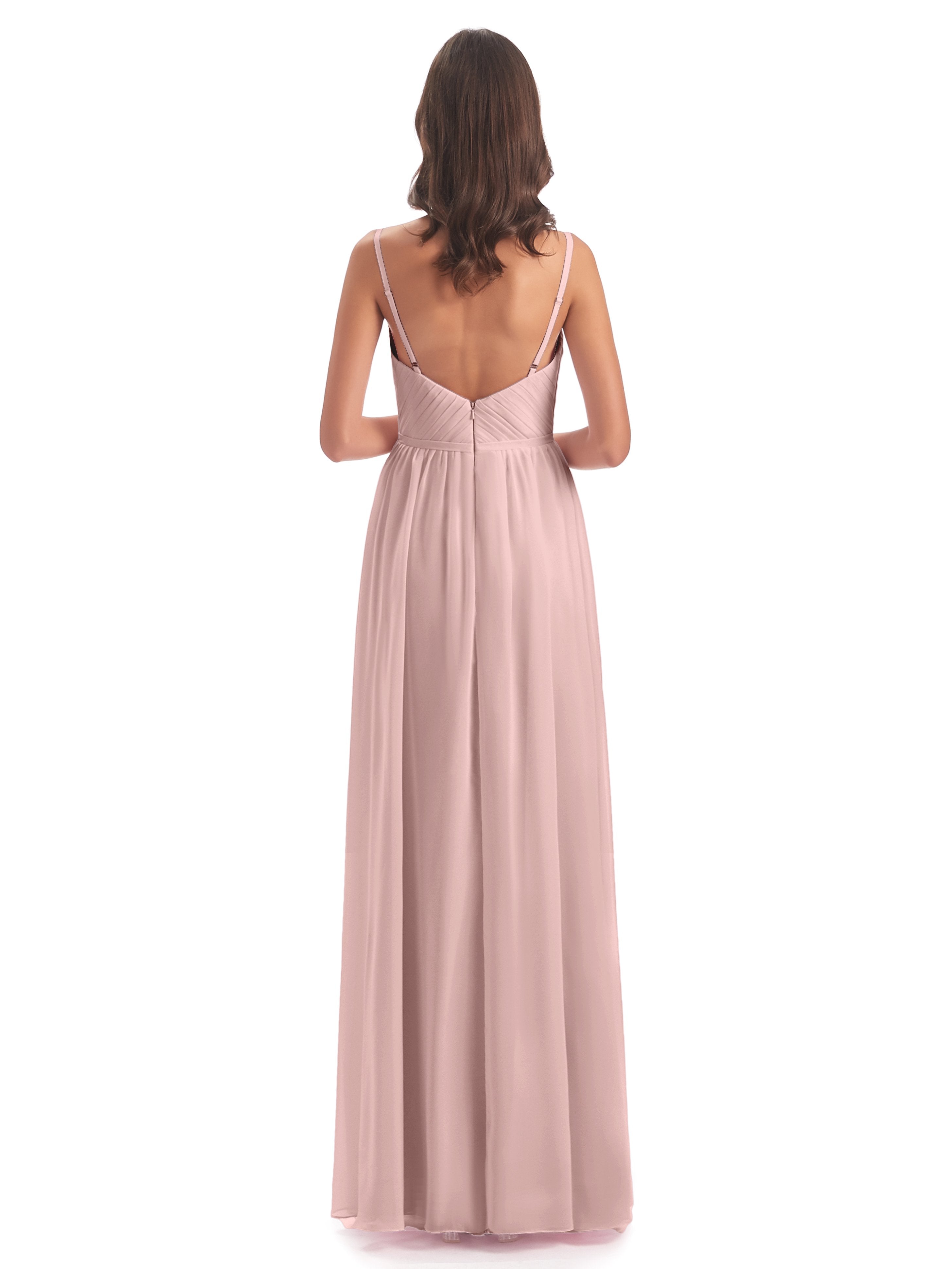 Kiana Spaghetti Straps Open Back Split Chiffon Long Bridesmaid Dresses