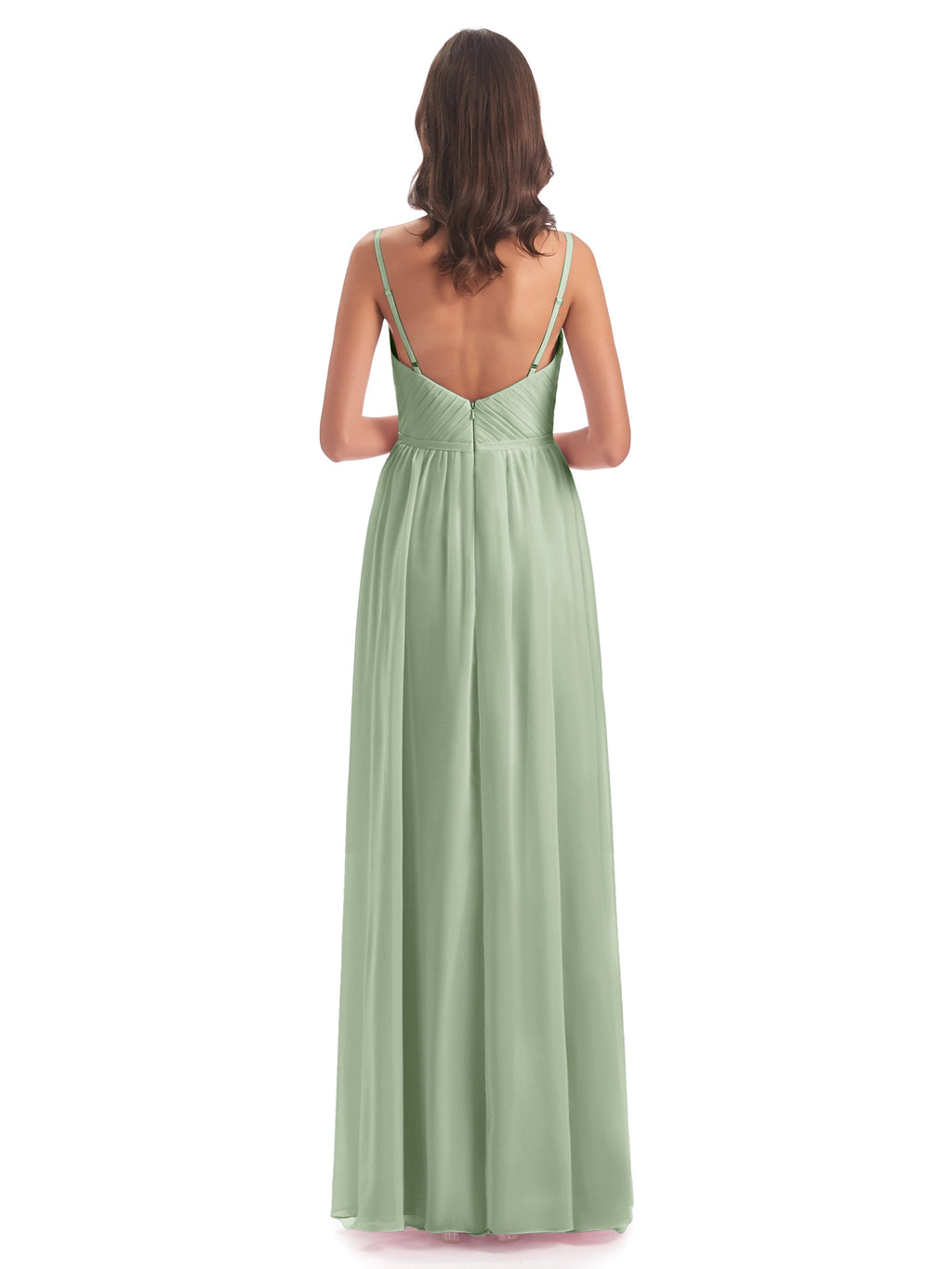 Kiana Spaghetti Straps Open Back Split Chiffon Long Bridesmaid Dresses
