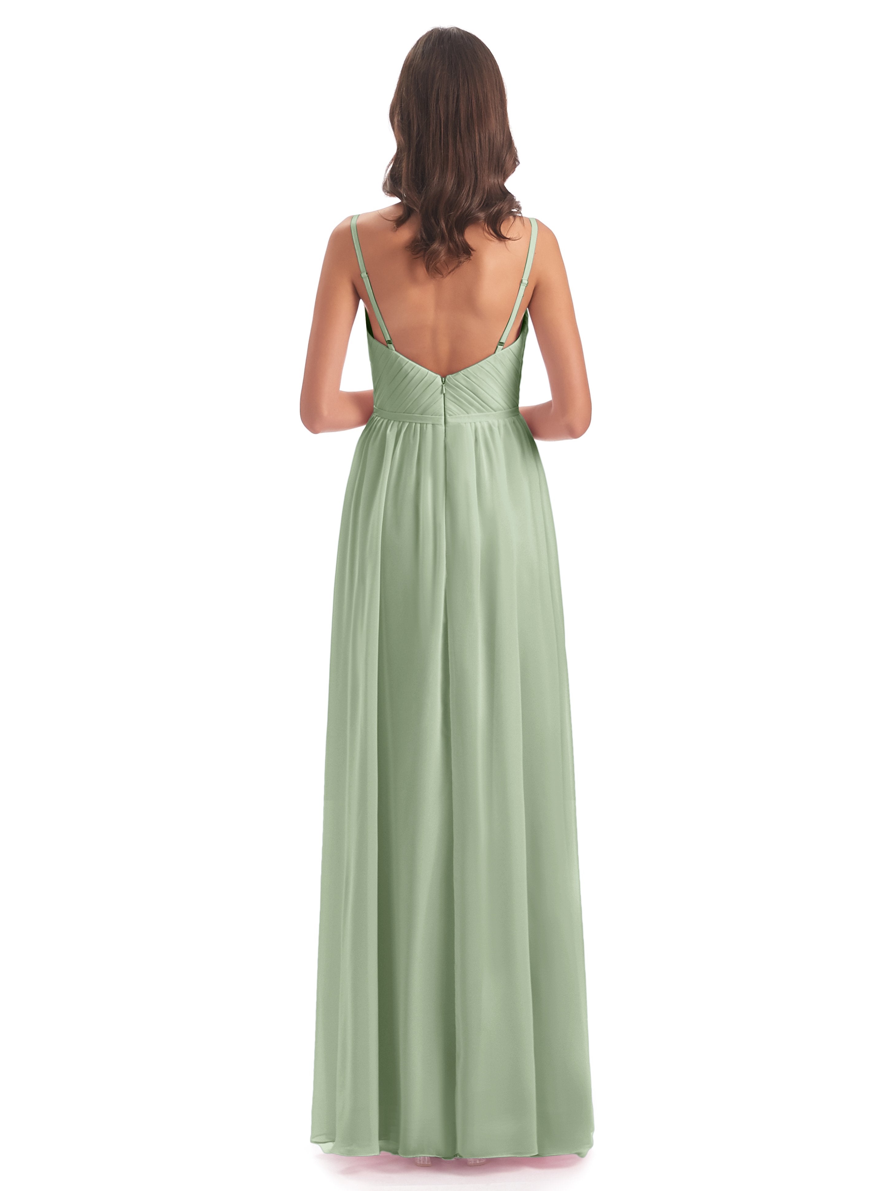 Kiana Spaghetti Straps Open Back Split Chiffon Long Bridesmaid Dresses