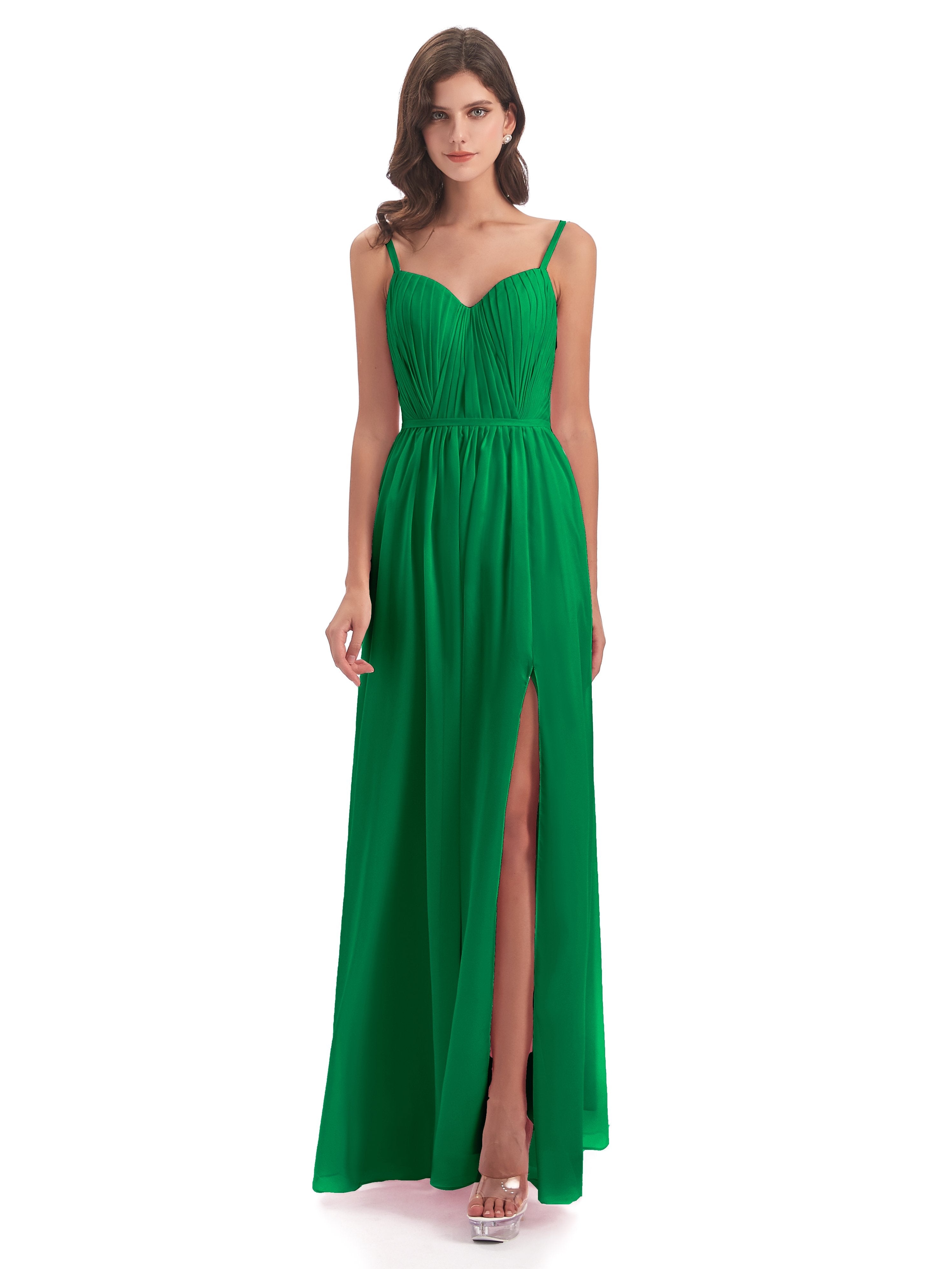 Kiana Spaghetti Straps Open Back Split Chiffon Long Bridesmaid Dresses