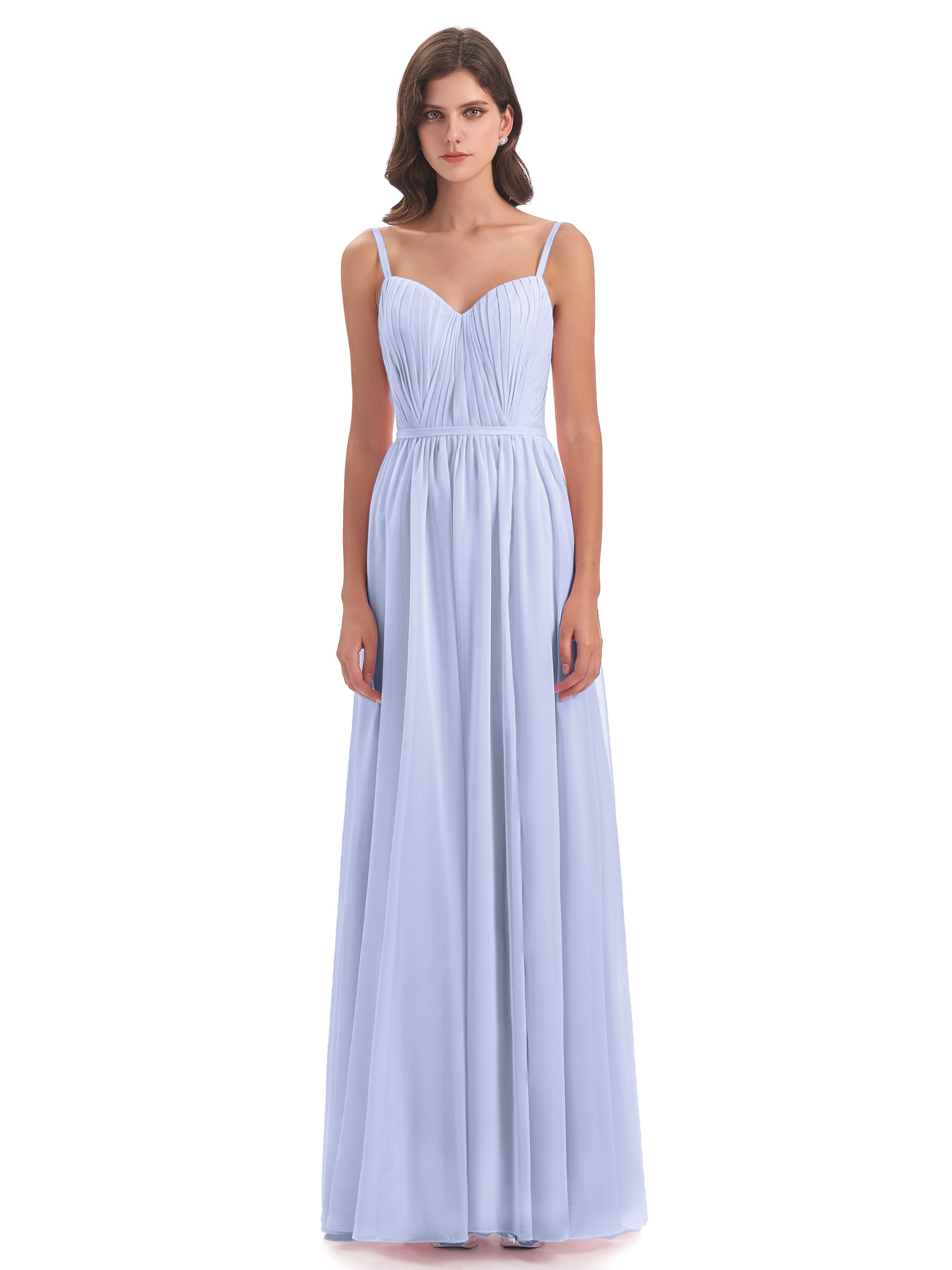Kiana Spaghetti Straps Open Back Split Chiffon Long Bridesmaid Dresses