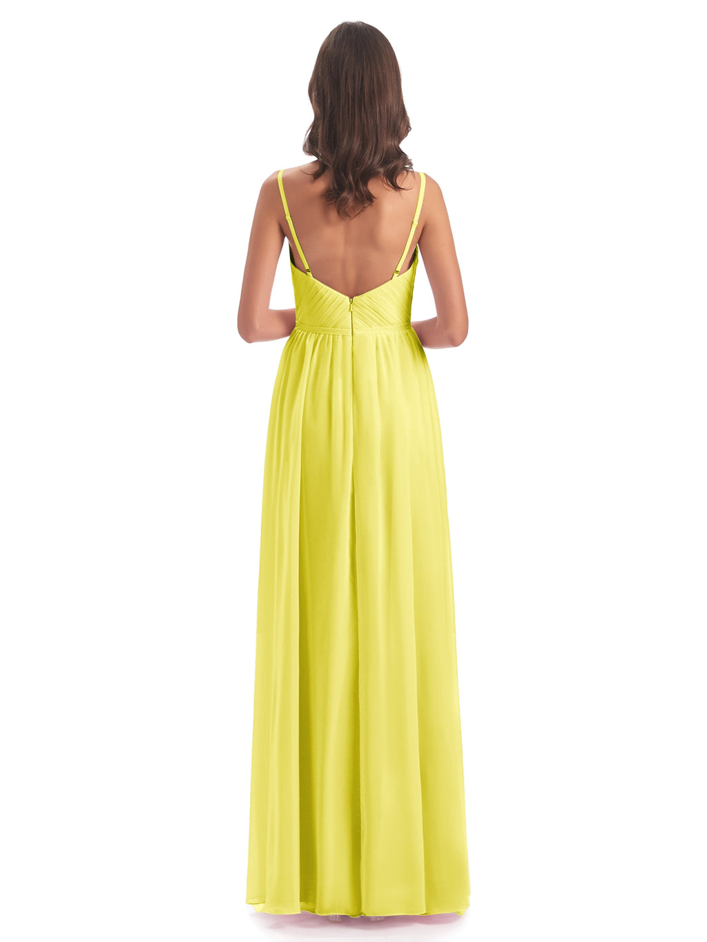 Kiana Spaghetti Straps Open Back Split Chiffon Long Bridesmaid Dresses