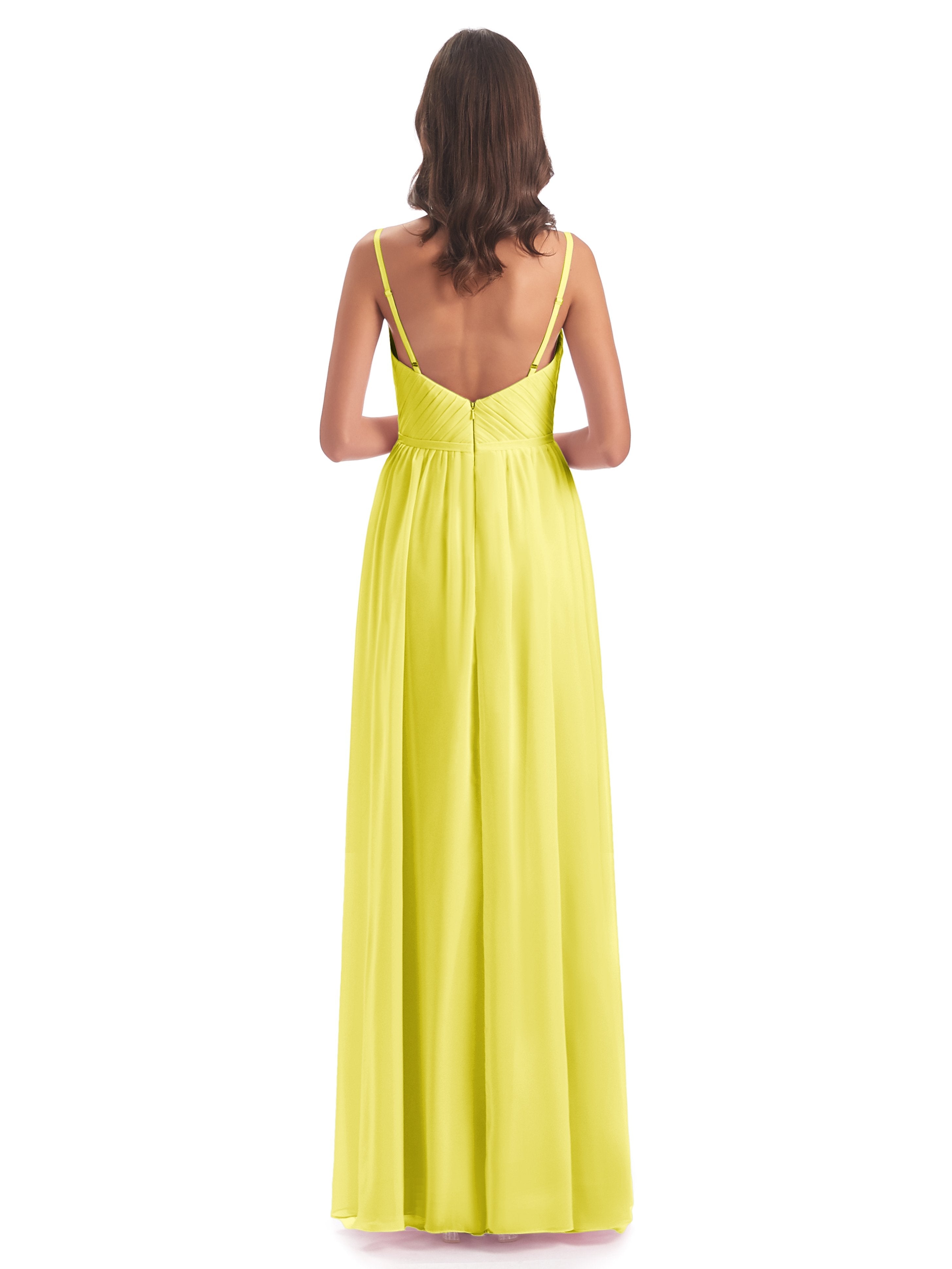 Kiana Spaghetti Straps Open Back Split Chiffon Long Bridesmaid Dresses