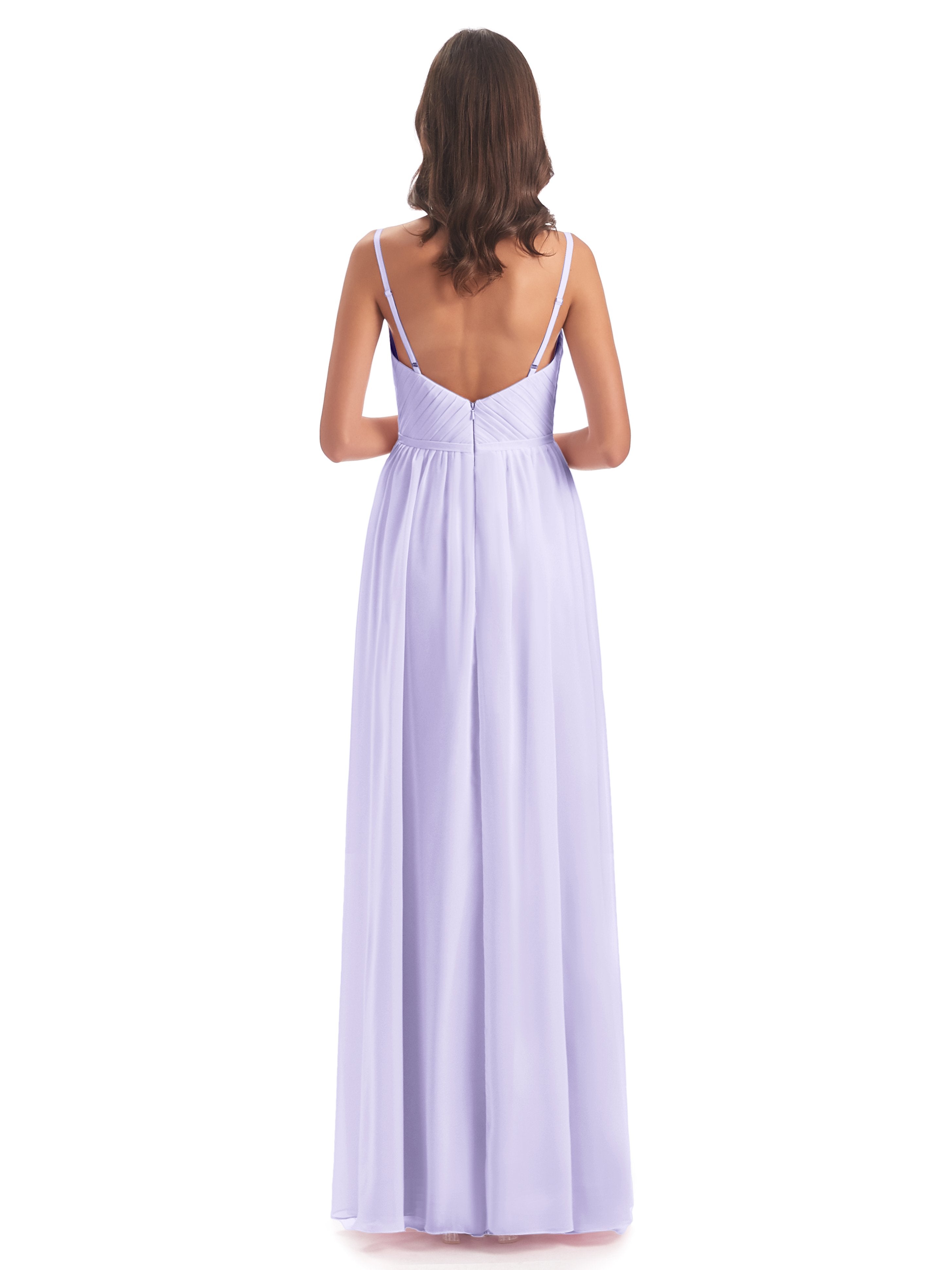 Kiana Spaghetti Straps Open Back Split Chiffon Long Bridesmaid Dresses