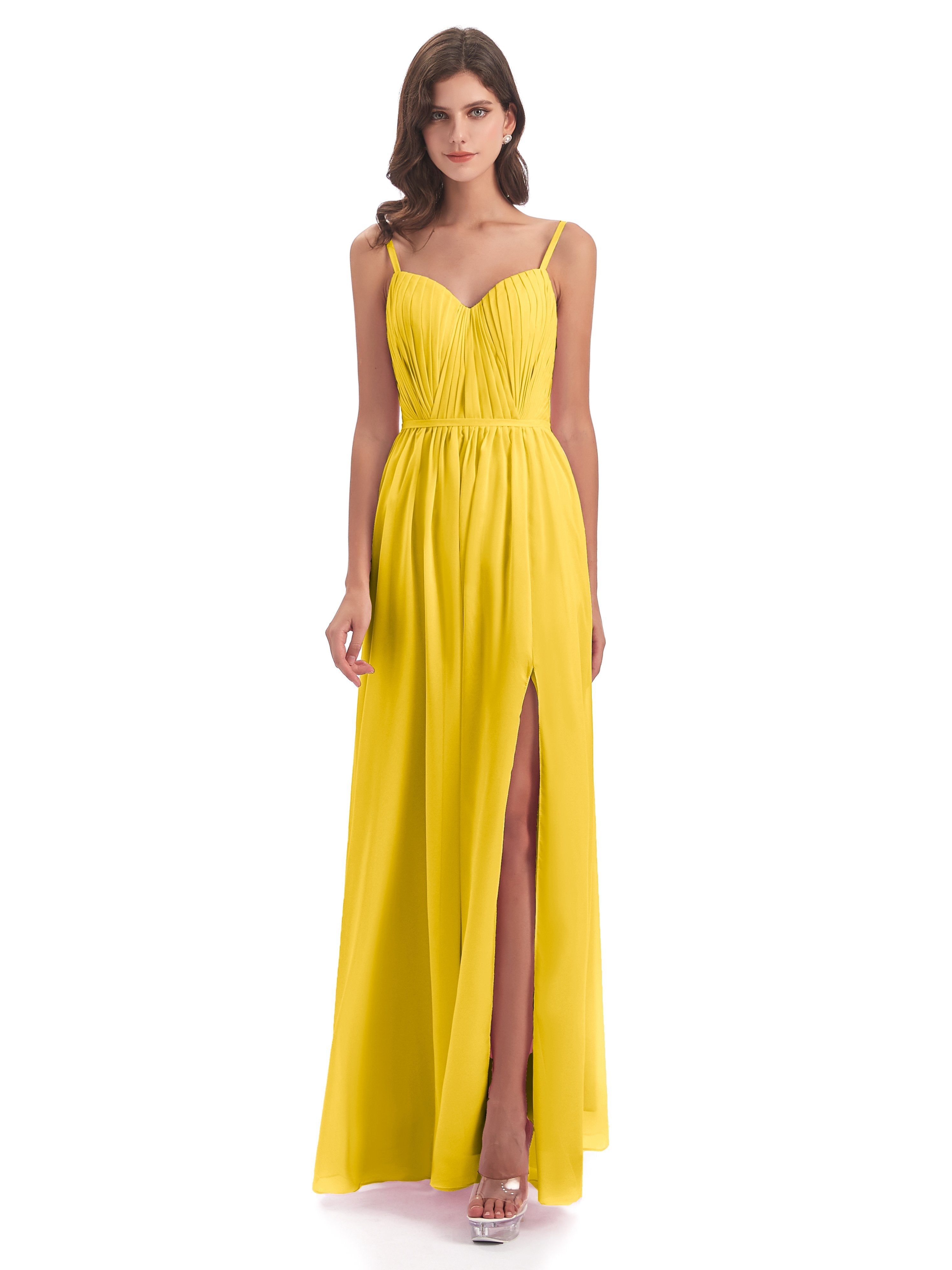 Kiana Spaghetti Straps Open Back Split Chiffon Long Bridesmaid Dresses