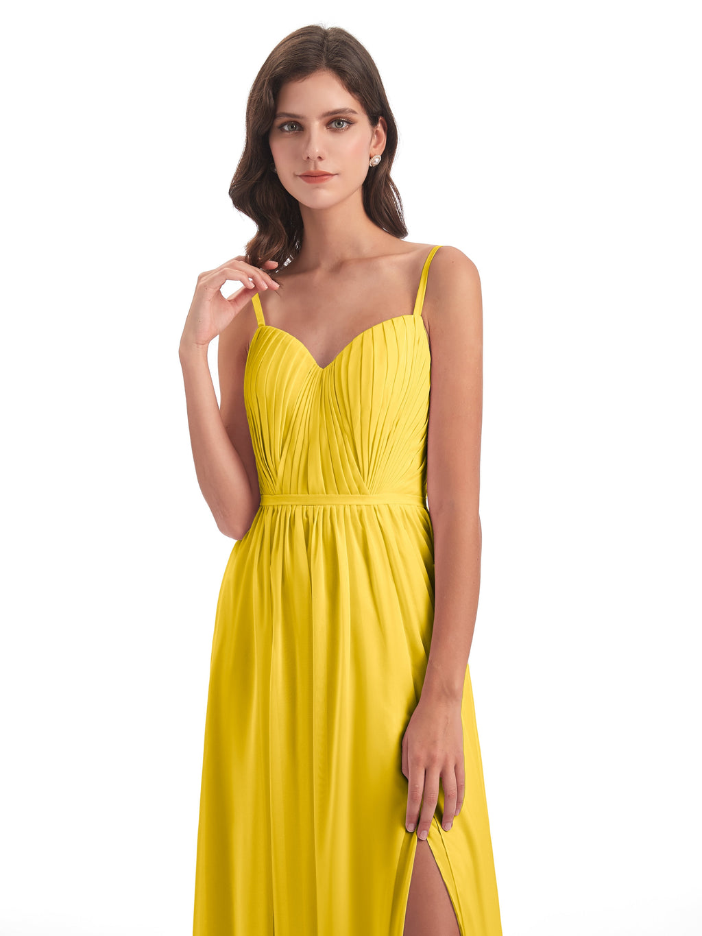 Kiana Spaghetti Straps Open Back Split Chiffon Long Bridesmaid Dresses