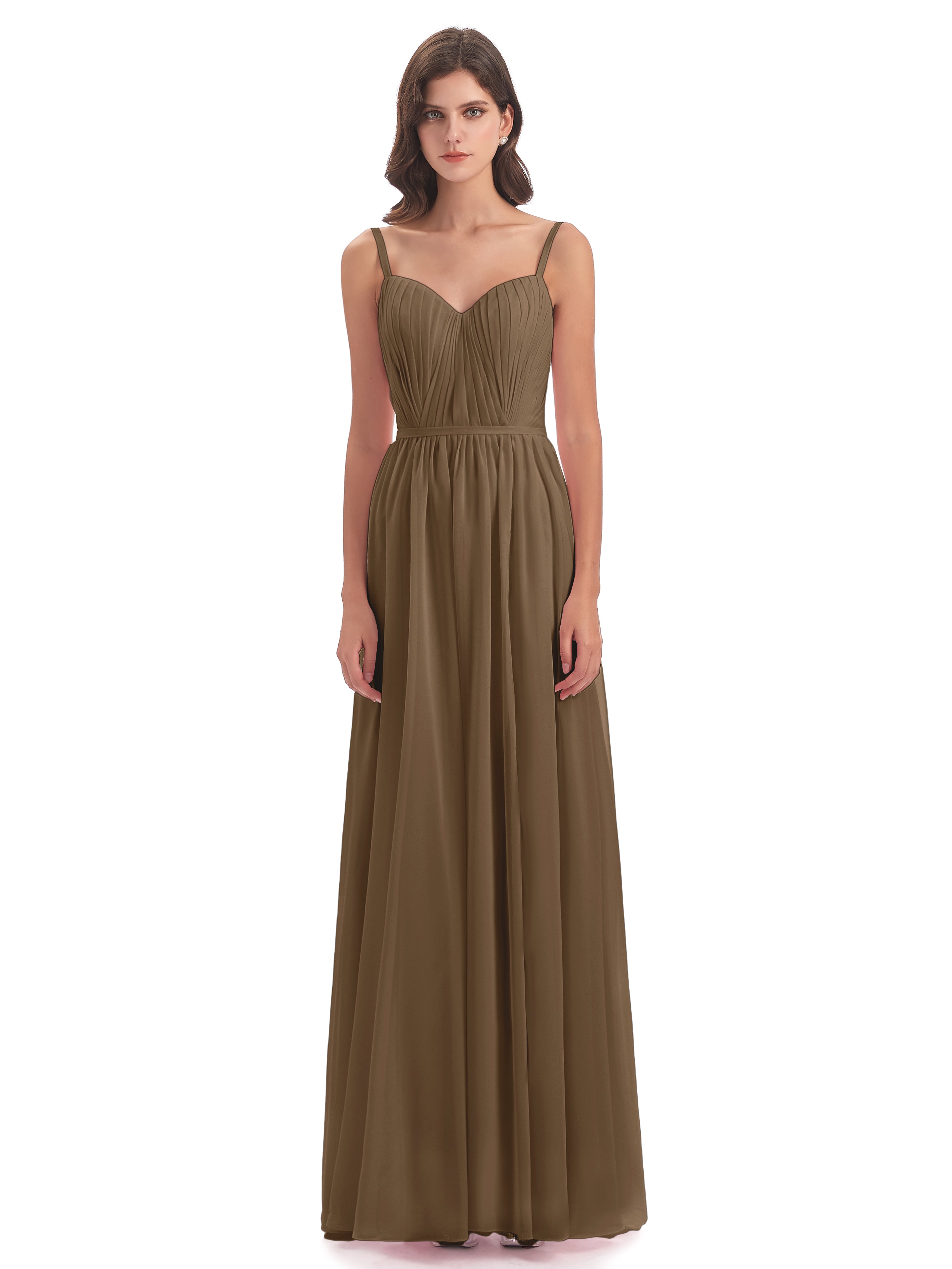 Kiana Spaghetti Straps Open Back Split Chiffon Long Bridesmaid Dresses