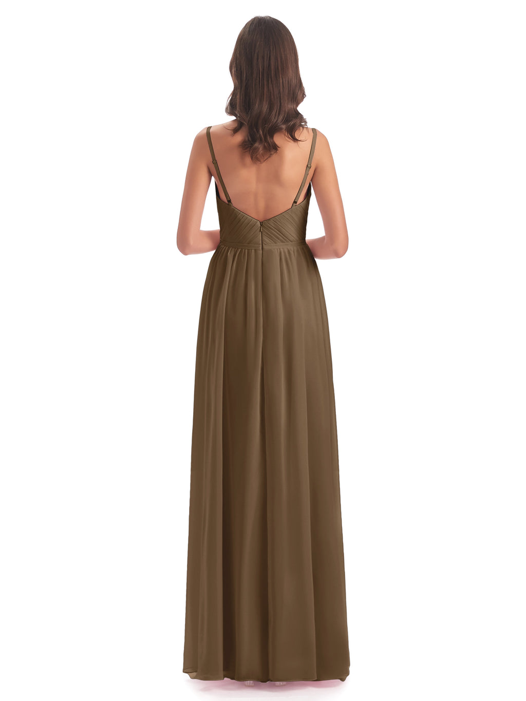 Kiana Spaghetti Straps Open Back Split Chiffon Long Bridesmaid Dresses