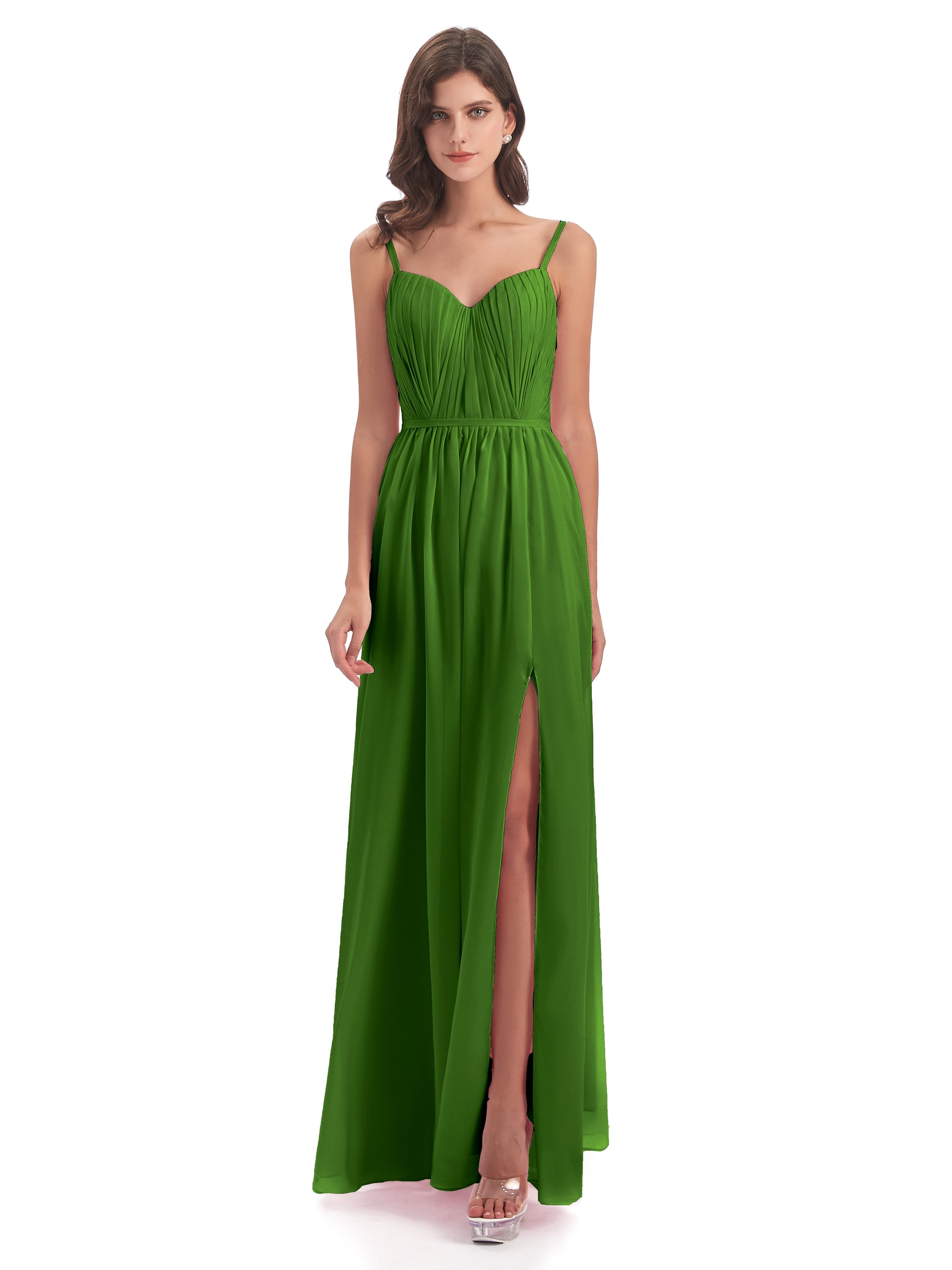 Kiana Spaghetti Straps Open Back Split Chiffon Long Bridesmaid Dresses