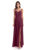 Kiana Spaghetti Straps Open Back Split Chiffon Long Bridesmaid Dresses