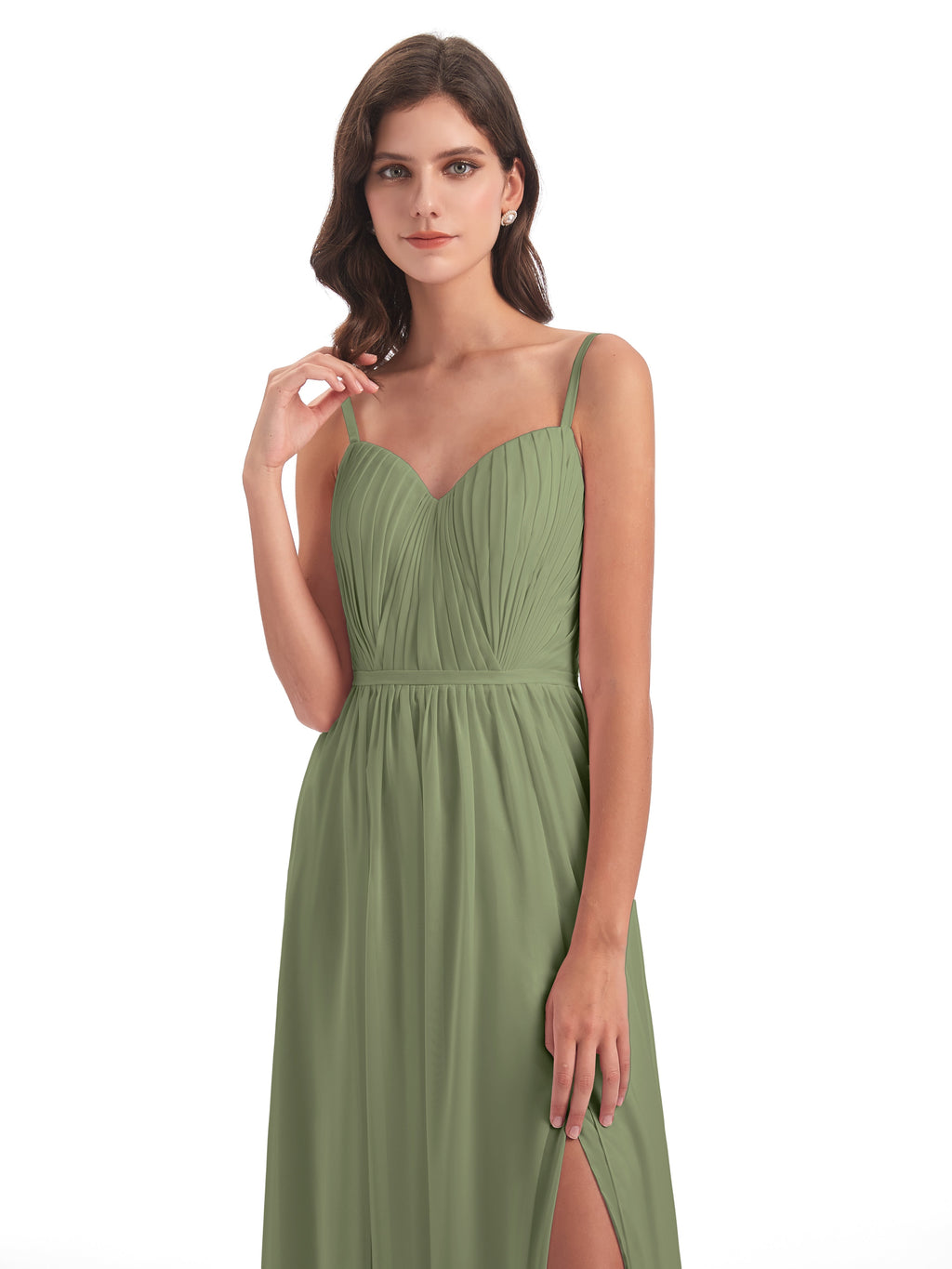 Kiana Spaghetti Straps Open Back Split Chiffon Long Bridesmaid Dresses