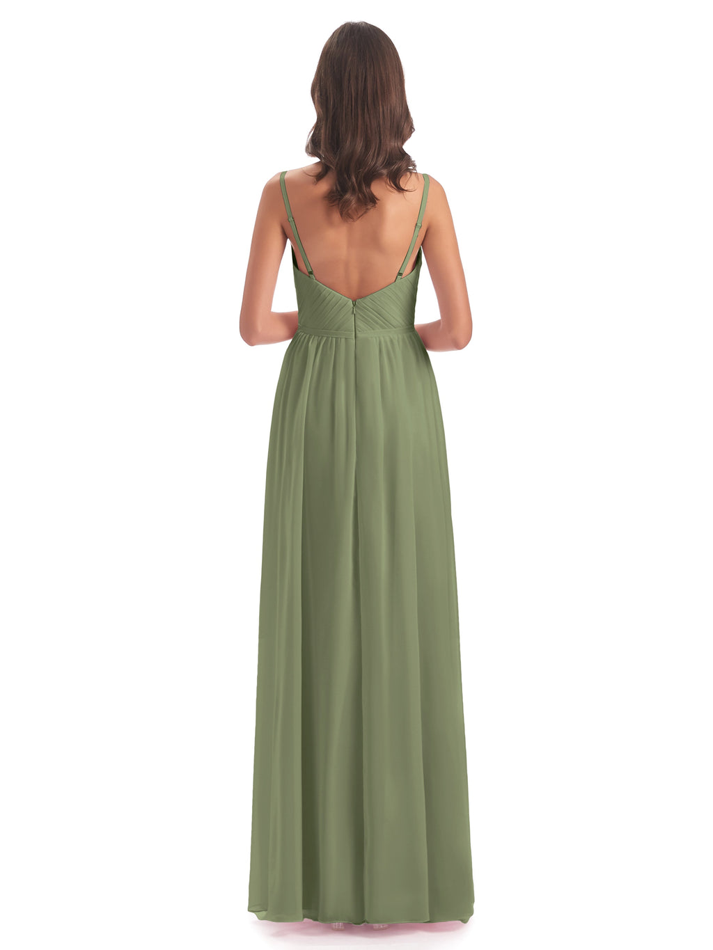 Kiana Spaghetti Straps Open Back Split Chiffon Long Bridesmaid Dresses