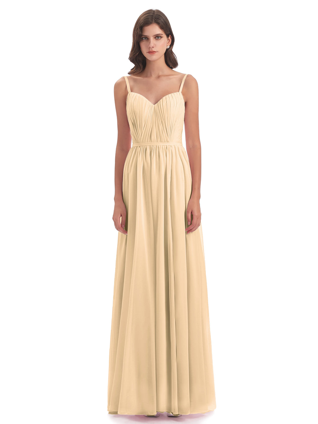 Kiana Spaghetti Straps Open Back Split Chiffon Long Bridesmaid Dresses
