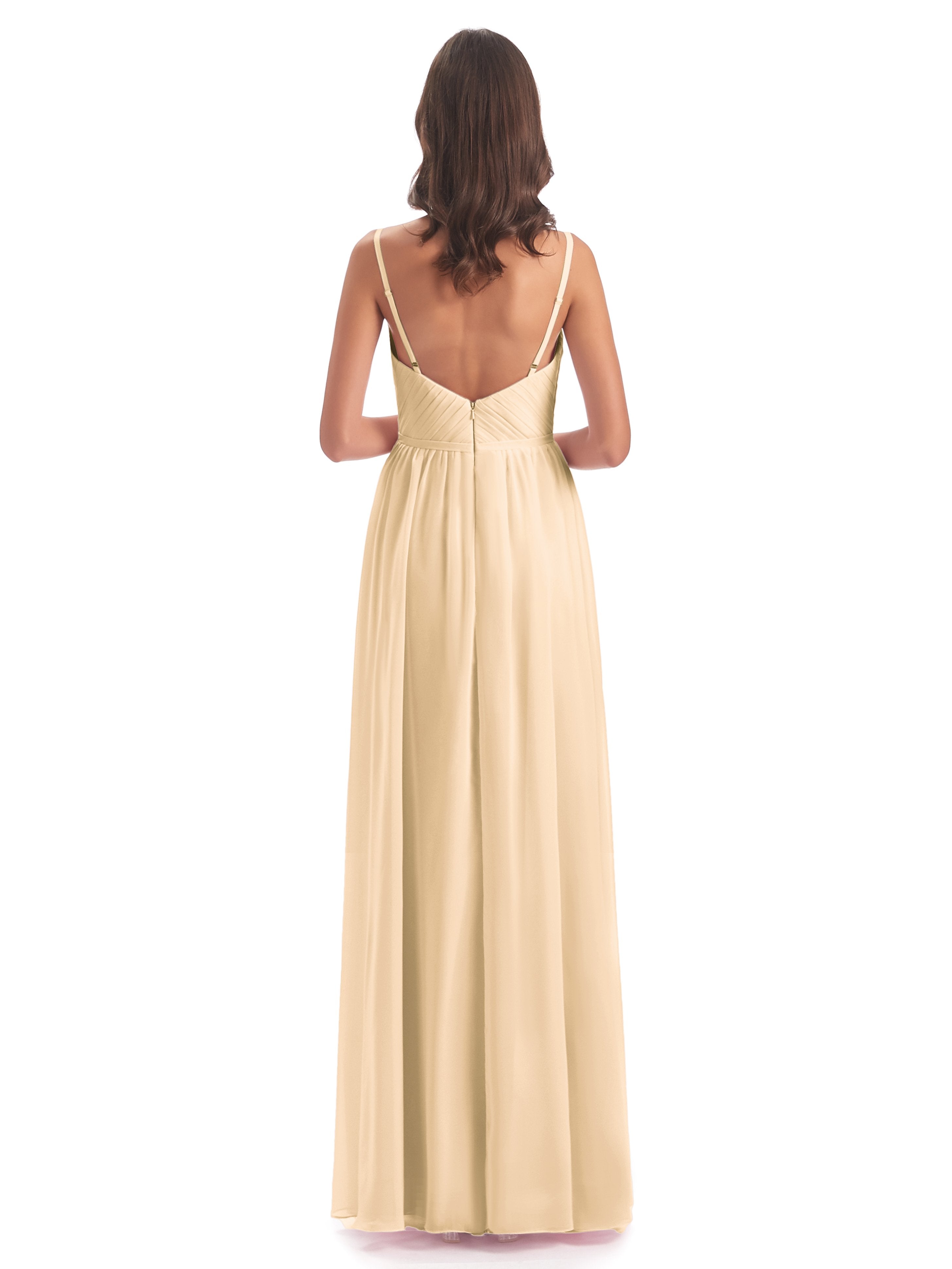 Kiana Spaghetti Straps Open Back Split Chiffon Long Bridesmaid Dresses