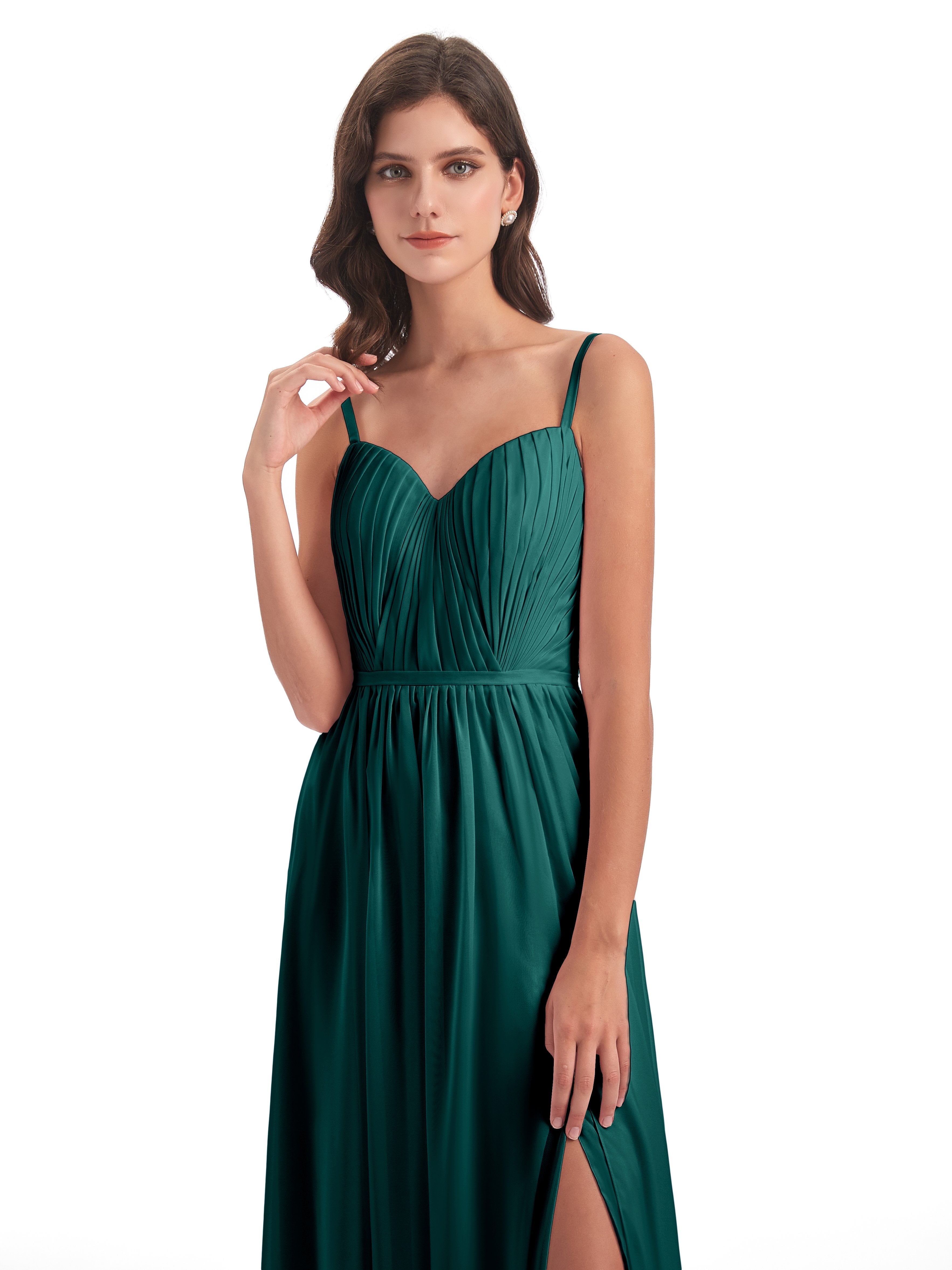 Kiana Spaghetti Straps Open Back Split Chiffon Long Bridesmaid Dresses