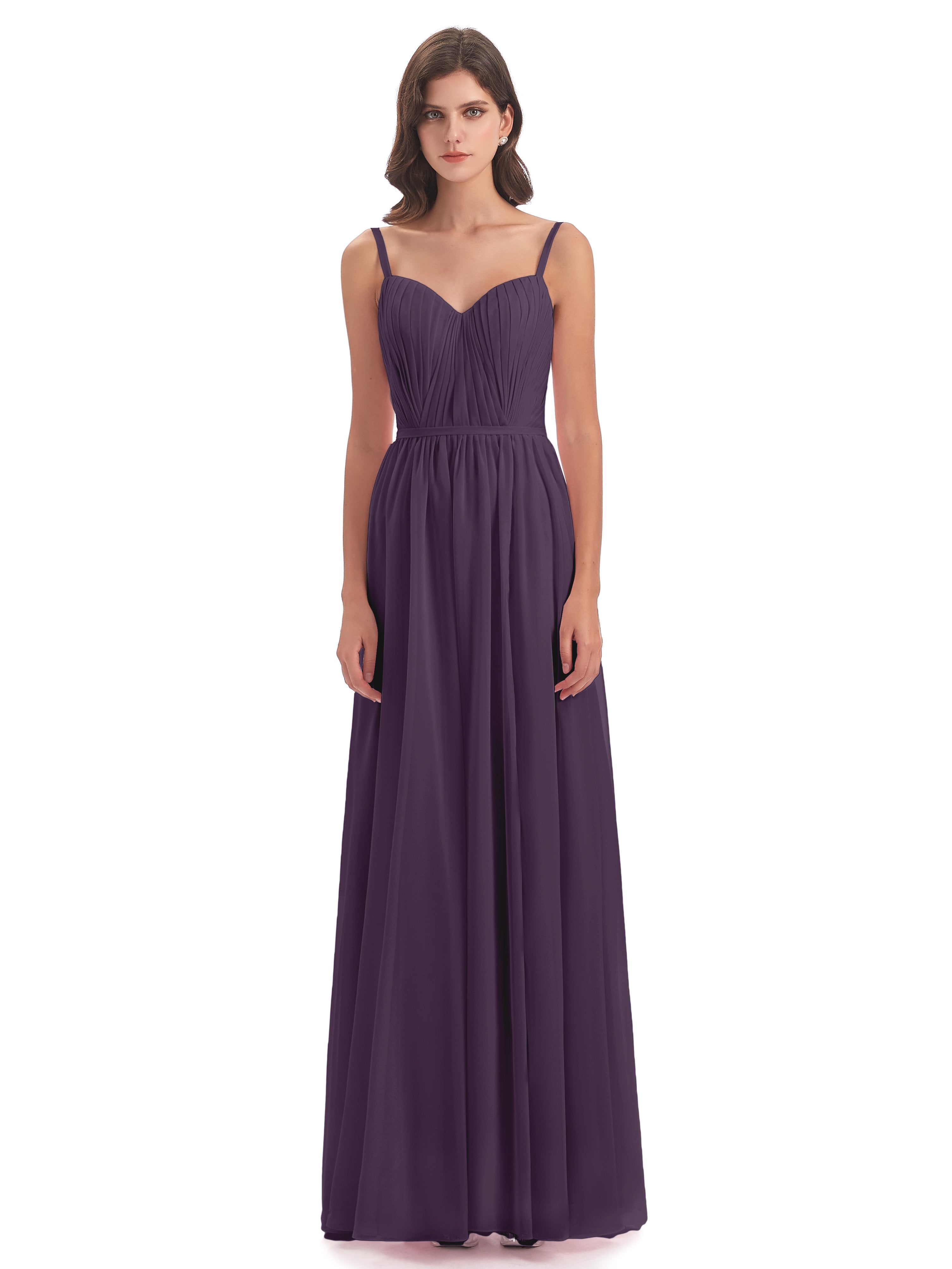 Kiana Spaghetti Straps Open Back Split Chiffon Long Bridesmaid Dresses