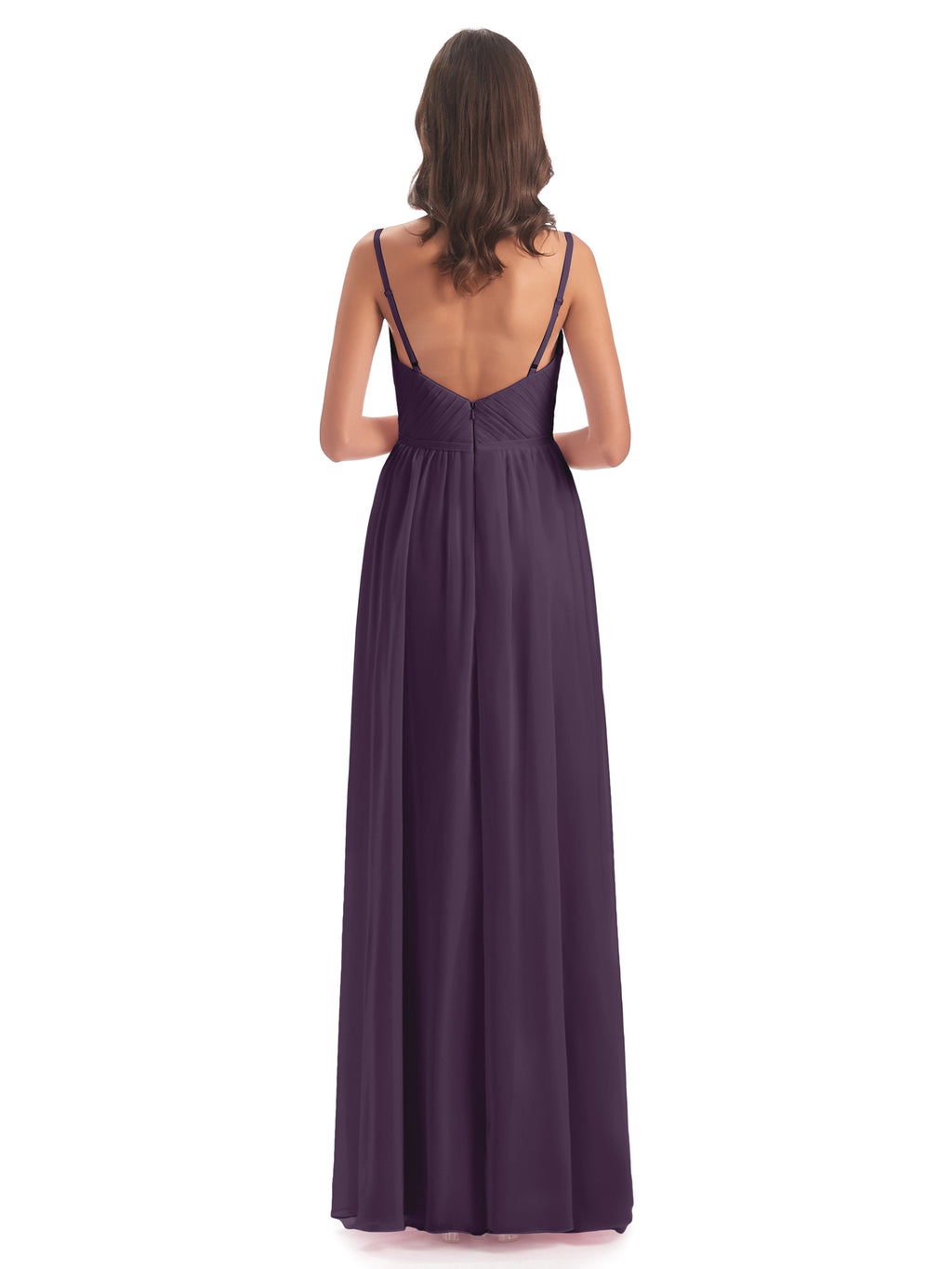 Kiana Spaghetti Straps Open Back Split Chiffon Long Bridesmaid Dresses