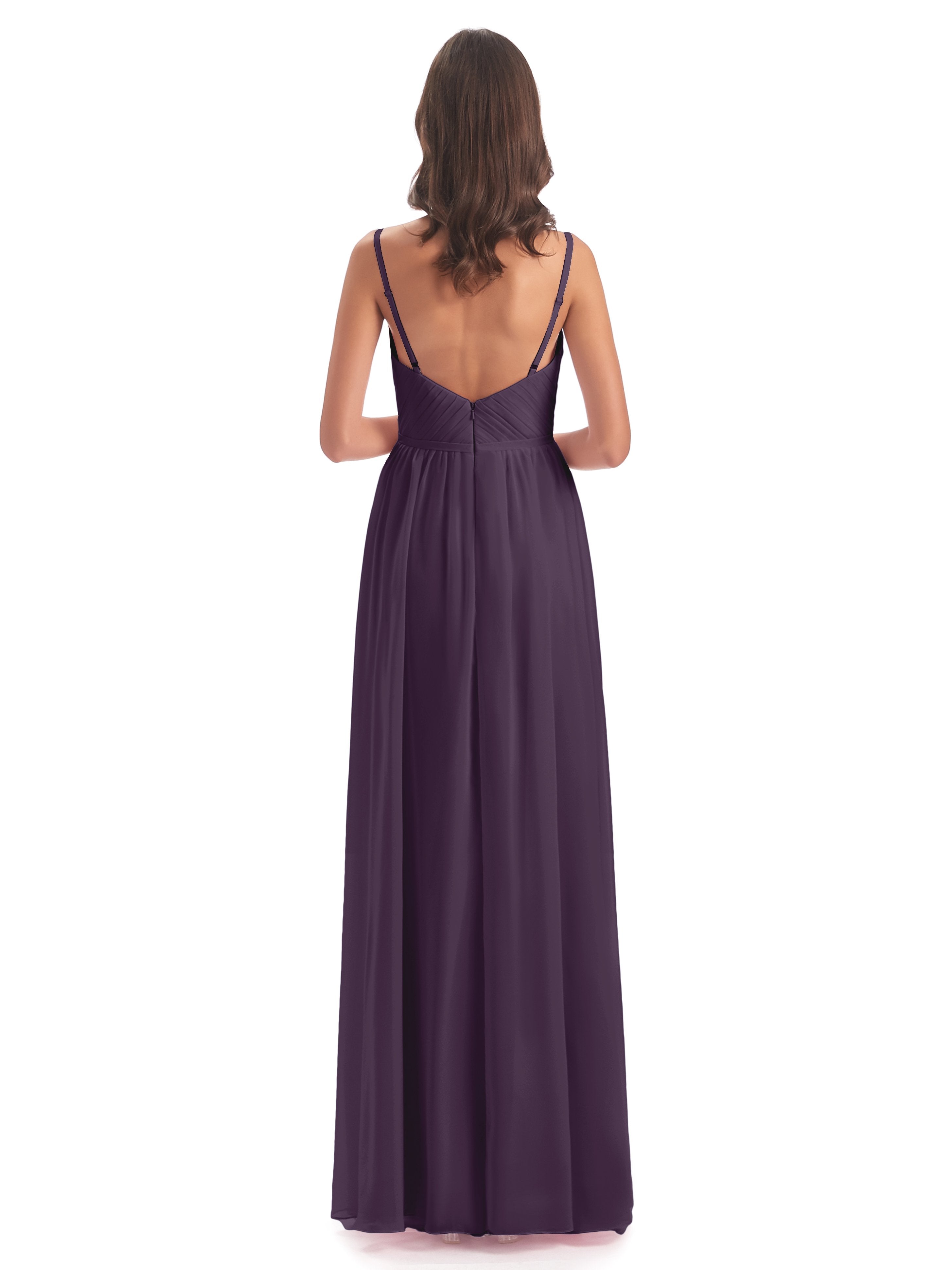 Kiana Spaghetti Straps Open Back Split Chiffon Long Bridesmaid Dresses