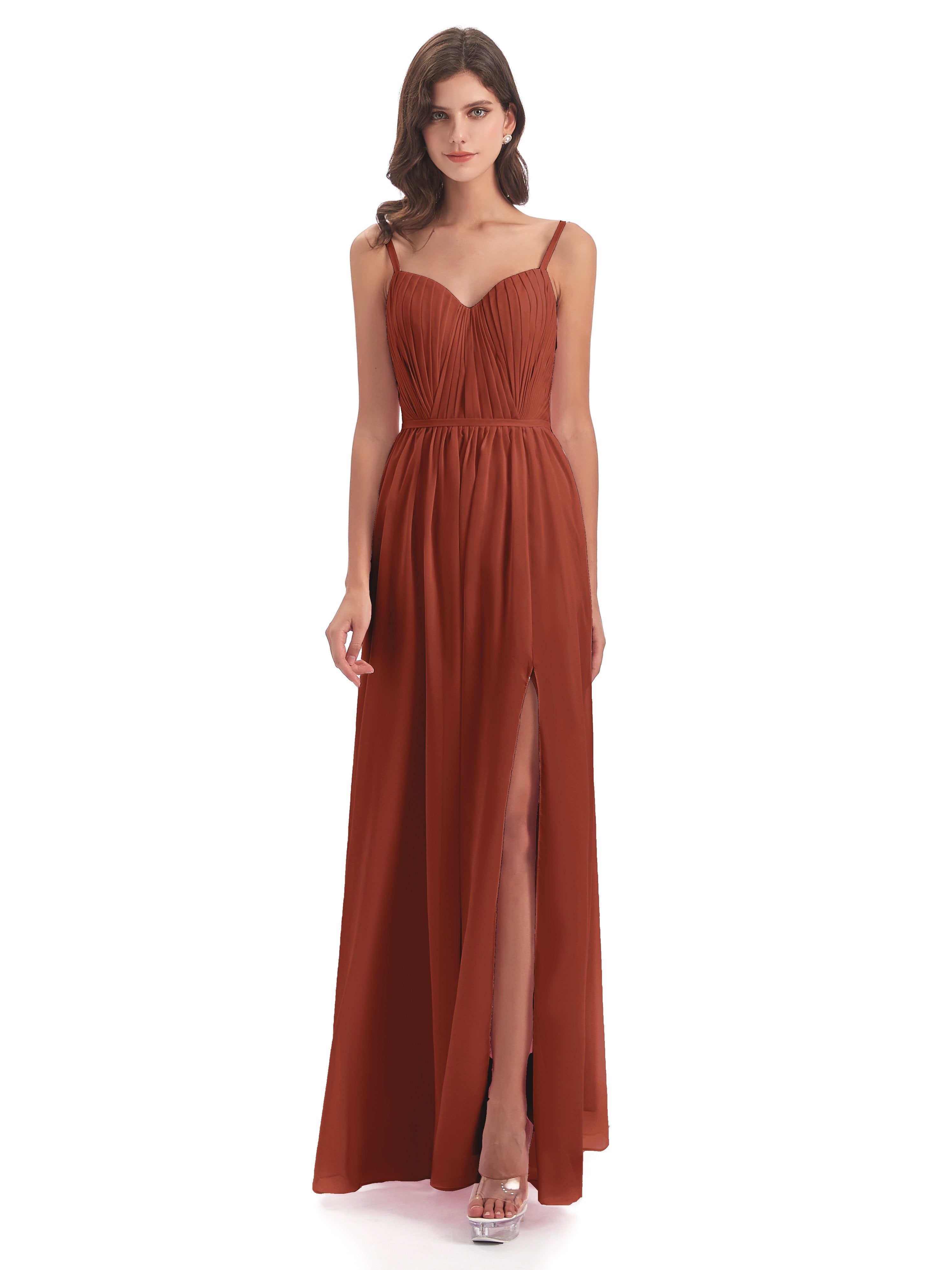 Kiana Spaghetti Straps Open Back Split Chiffon Long Bridesmaid Dresses