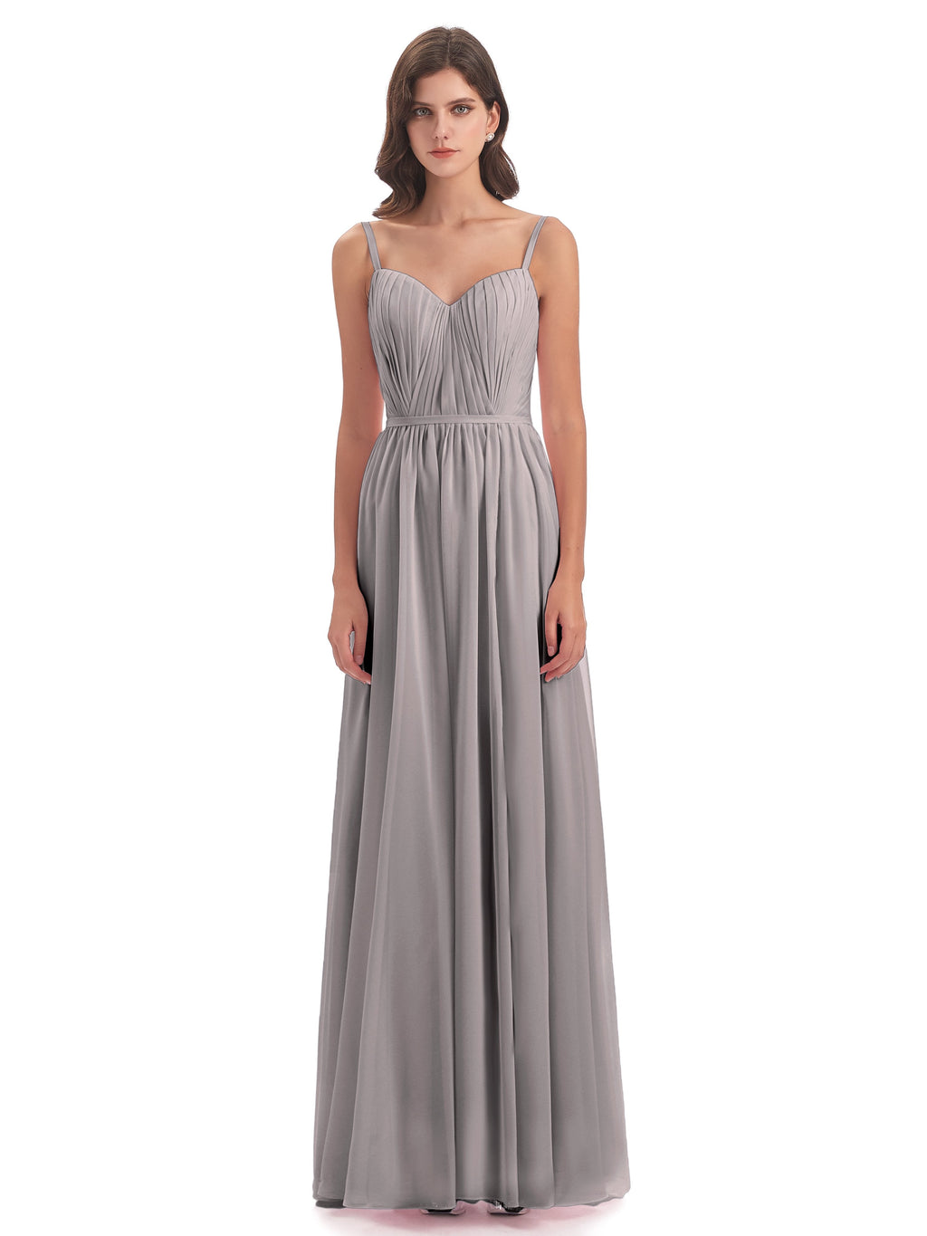 Kiana Spaghetti Straps Open Back Split Chiffon Long Bridesmaid Dresses