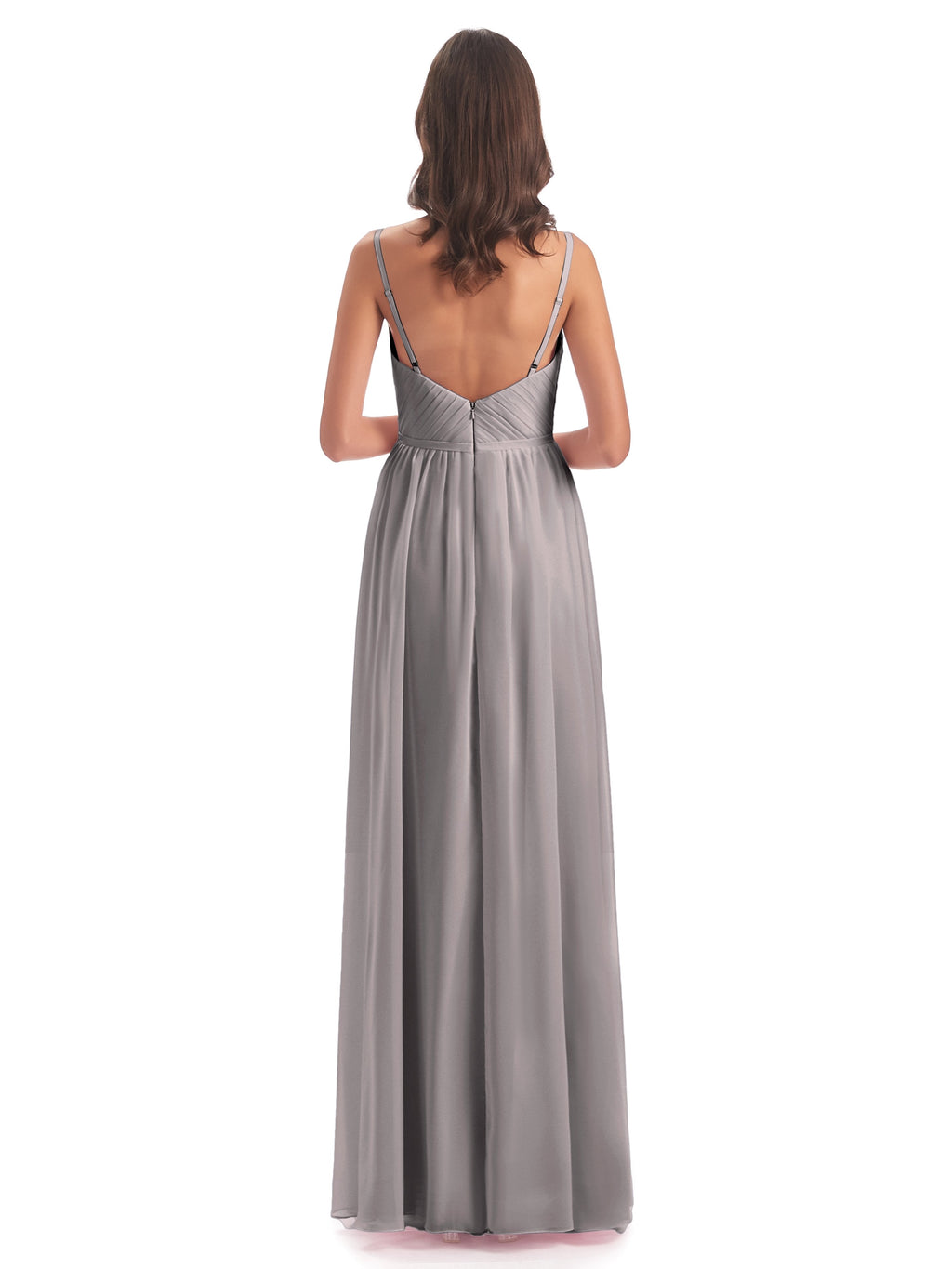 Kiana Spaghetti Straps Open Back Split Chiffon Long Bridesmaid Dresses