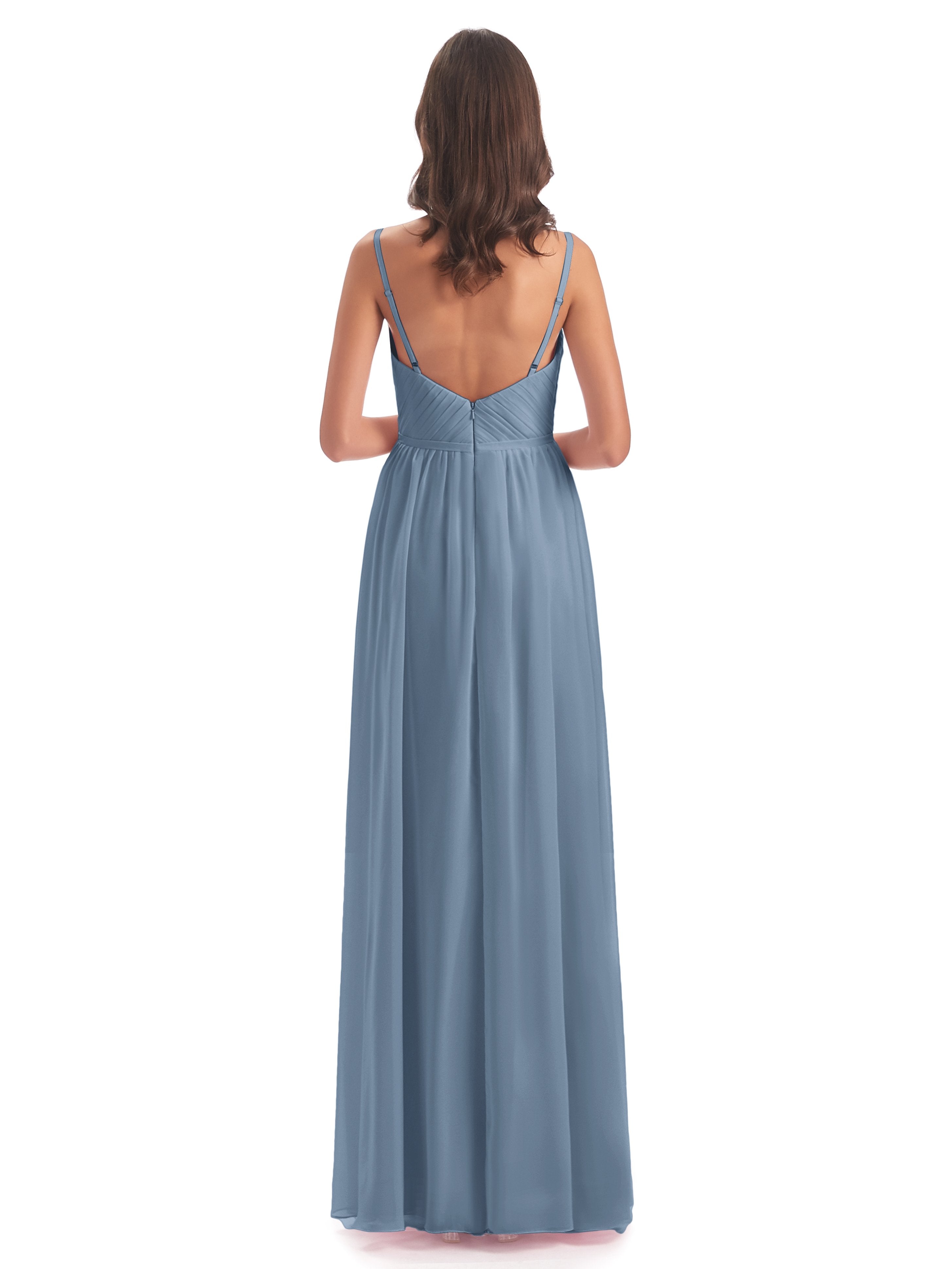 Kiana Spaghetti Straps Open Back Split Chiffon Long Bridesmaid Dresses